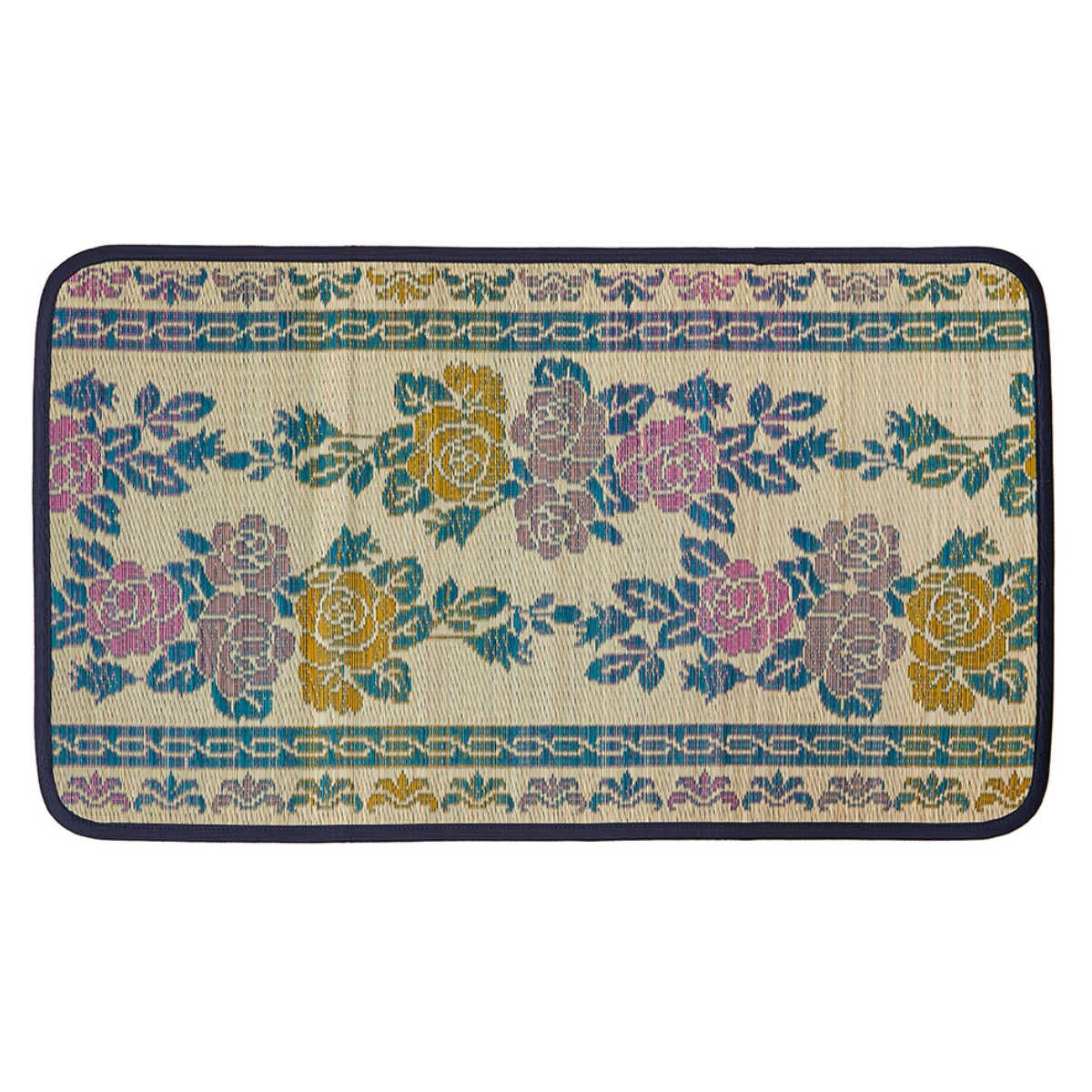 玄関マット 47×120 い草玄関マット 涼華 室内 ( い草 マット ラグ 敷物 花柄 薔薇 インテリア おしゃれ 薄手 軽量 幅120cm キッチン リビング 寝室 洗面所 ランドリー 室内用マット 玄関 脱衣所 洗面 敷き物 バラ 夏 )