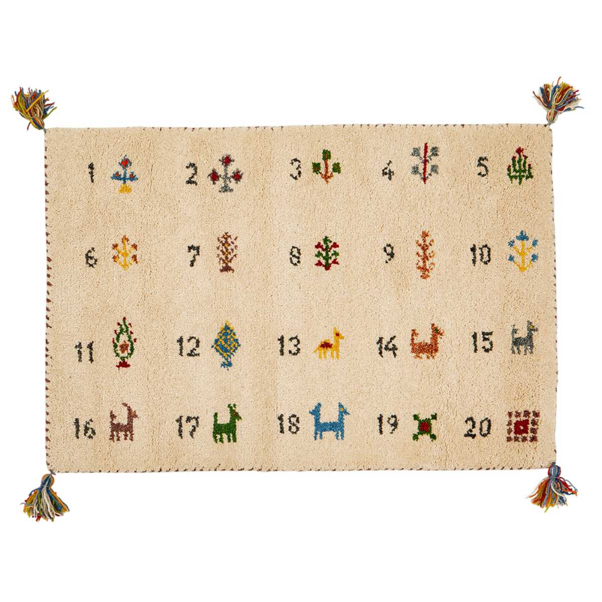 玄関マット 室内 GABBEH ヌメロ 60×90 ( マット ラグ 敷物 インテリア おしゃれ ギャッベ ウール100% ふかふか 羊毛 冬 幅90cm かわいい キッチン リビング 寝室 洗面所 室内用マット 敷き物 ) 【アイボリー】 アイボリー