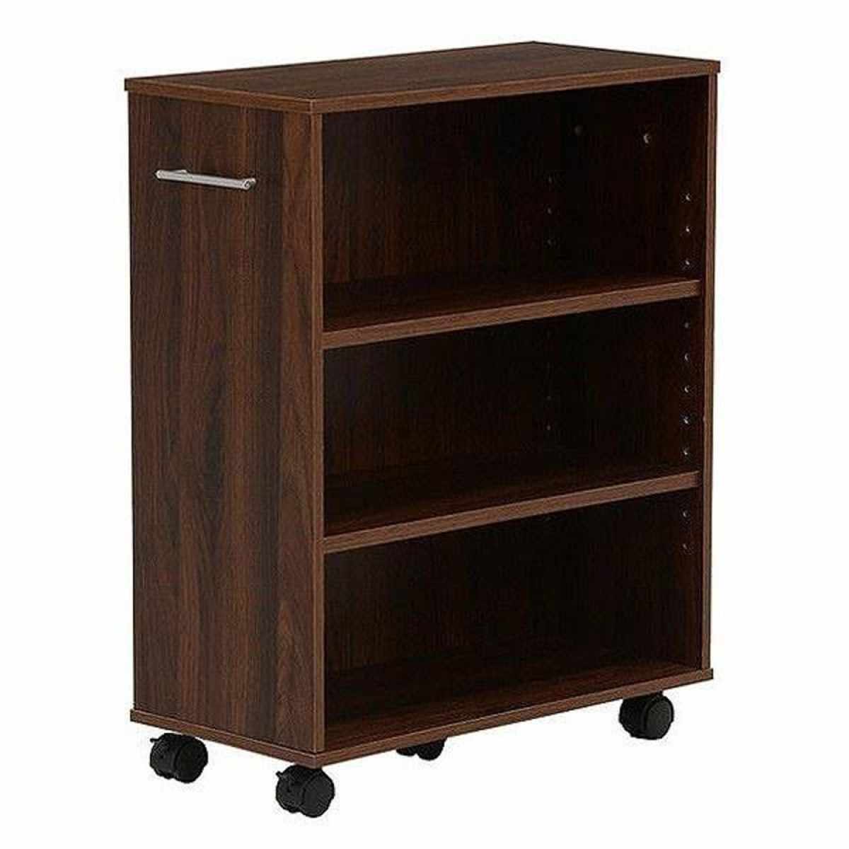 すきま収納ラック 幅26cm キャスター付 可動棚 3段 ( マガジンラック 本棚 収納棚 オープンラック クローゼット収納 隙間収納 収納 ラック シェルフ 木製 本 漫画 文庫本 コミック マンガ CD DVD ブルーレイ ) 【ブラウン】 ブラウン