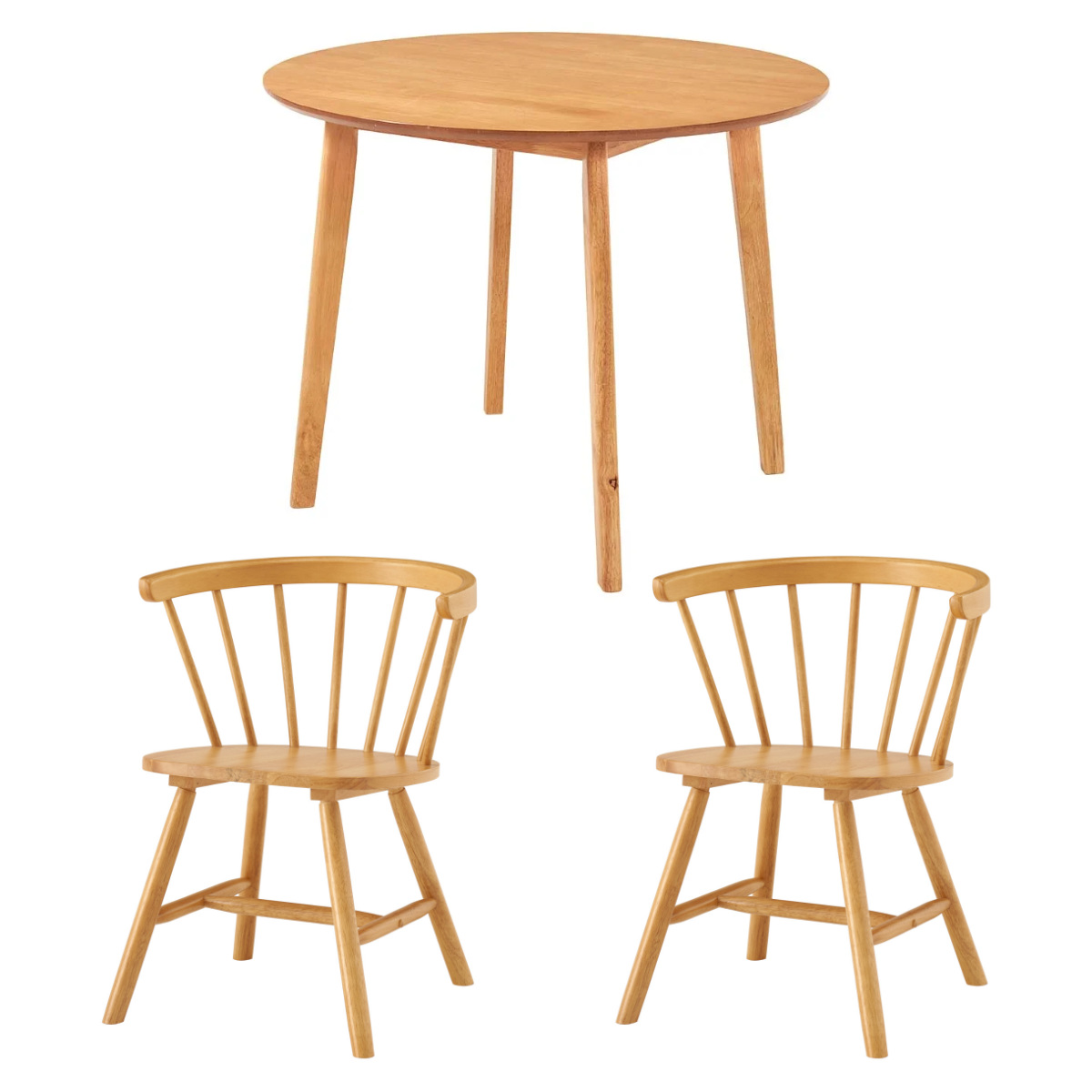 ダイニングテーブルセット 2人掛け 3点セット テーブル直径90cm チェア×2 Dタイプ ( 丸 ラウンド テーブル チェア ダイニングセット カフェテーブル 北欧 英国風 シャービー おしゃれ 天然木 コンパクト ホワイト ナチュラル ) 【ナチュラル】 ナチュラル