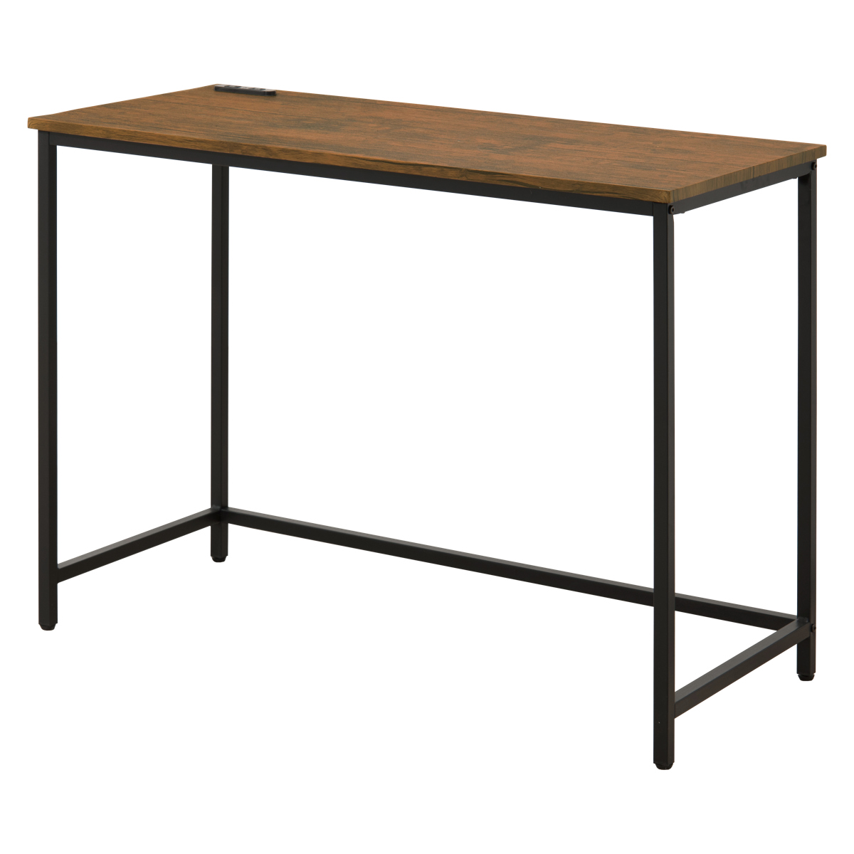 ワークデスク 幅100cm ロングデスク 2口コンセント付 ( スリム デスク 机 シンプルデスク パソコンデスク 木目調 学習机 勉強机 コンセント付き 奥行 45cm スチール脚 ) 【ブラウン】 ブラウン