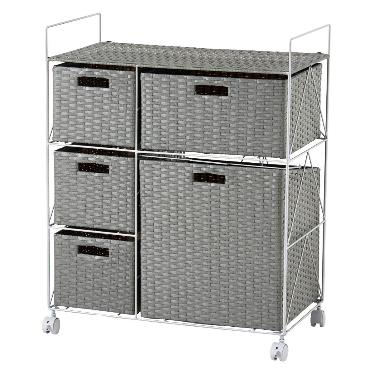 ランドリーワゴン 幅65cm 3段 引き出し キャスター付 完成品 ( ランドリー ワゴン 脱衣カゴ 洗濯カゴ 収納 チェスト バスケット 防水 ラタン調 ダークブラウン グレー ホワイト 家具 ) 【グレー】 グレー