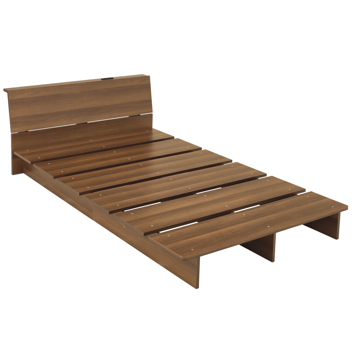 ローベッド セミダブル 幅140cm ステージベッド 背もたれ 2口コンセント付 余白デザイン ( ベッド 耐荷重350kg ステージ ロータイプ 棚付 ベッドフレーム ブラウン ナチュラル シンプル 高耐荷重 コンセント付 ) 【ブラウン】 ブラウン