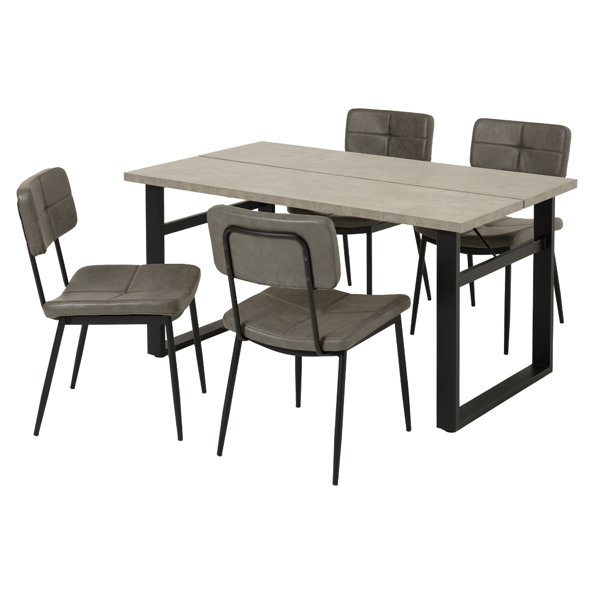 ダイニングテーブルセット 4人掛け 5点セット コンクリート調テーブル幅138cm チェア×4 ヴィンテージ調 ( ダイニングセット 食卓テーブル 椅子 チェア テーブル 4人用 ダイニングテーブル ダイニングチェア イス レザー調 ) 【ダークグレー】 ダークグレー