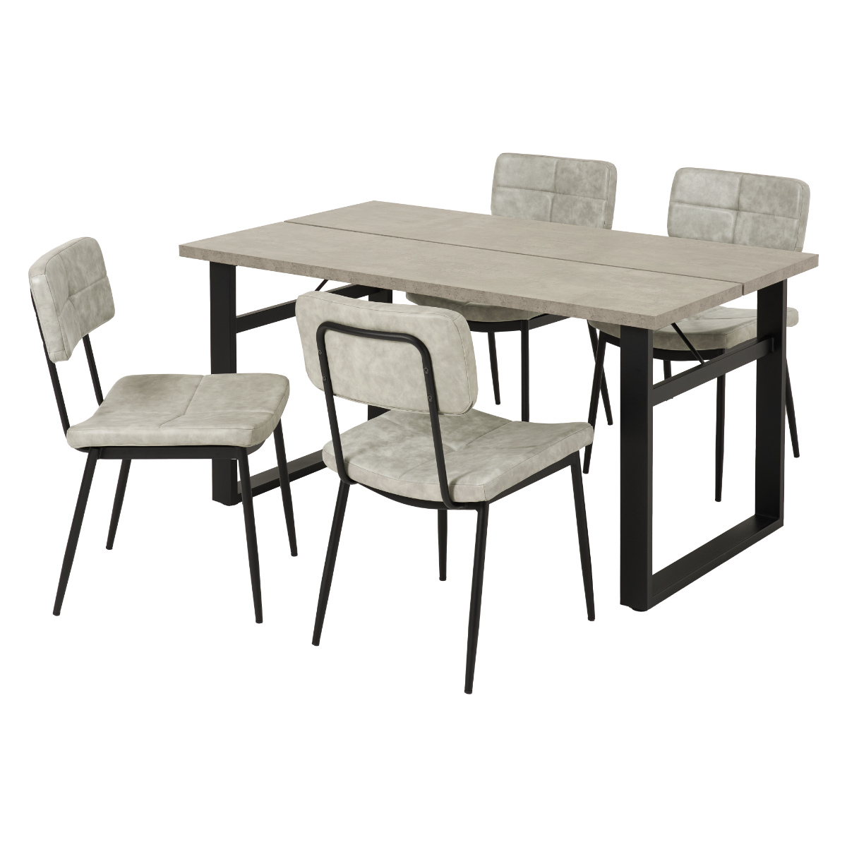 ダイニングテーブルセット 4人掛け 5点セット コンクリート調テーブル幅138cm チェア×4 ヴィンテージ調 ( ダイニングセット 食卓テーブル 椅子 チェア テーブル 4人用 ダイニングテーブル ダイニングチェア イス レザー調 ) 【ライトグレー】 ライトグレー