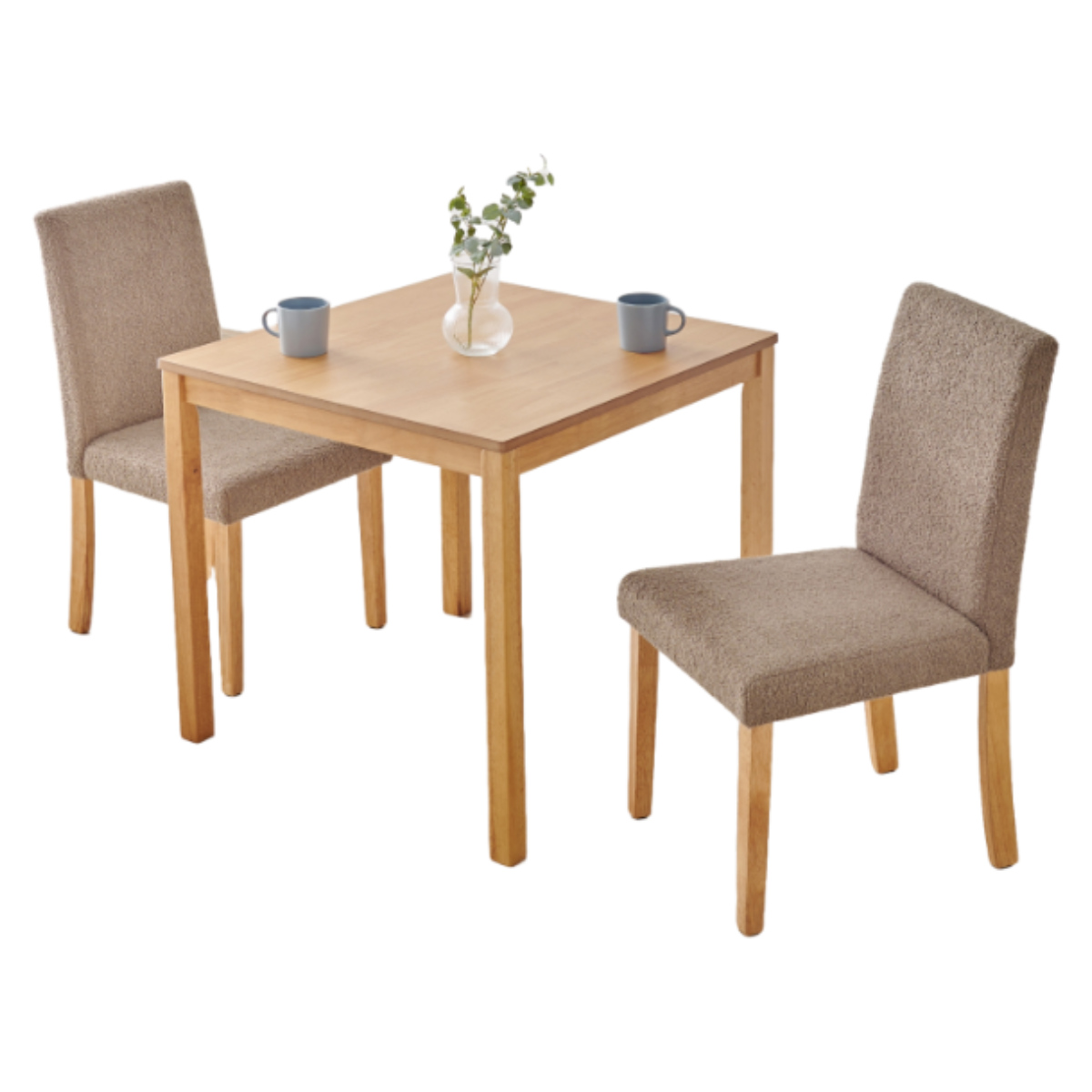 ダイニングテーブルセット 2人掛け 3点セット テーブル幅75cm チェア×2 ブークレ生地タイプ ( ダイニングセット 2人用 コンパクト 食卓テーブル 椅子 ハイバック ファブリック イス ダイニングテーブル ダイニングチェア 木製 ) 【ナチュラル×ブラウン】 ナチュラル×ブラウン