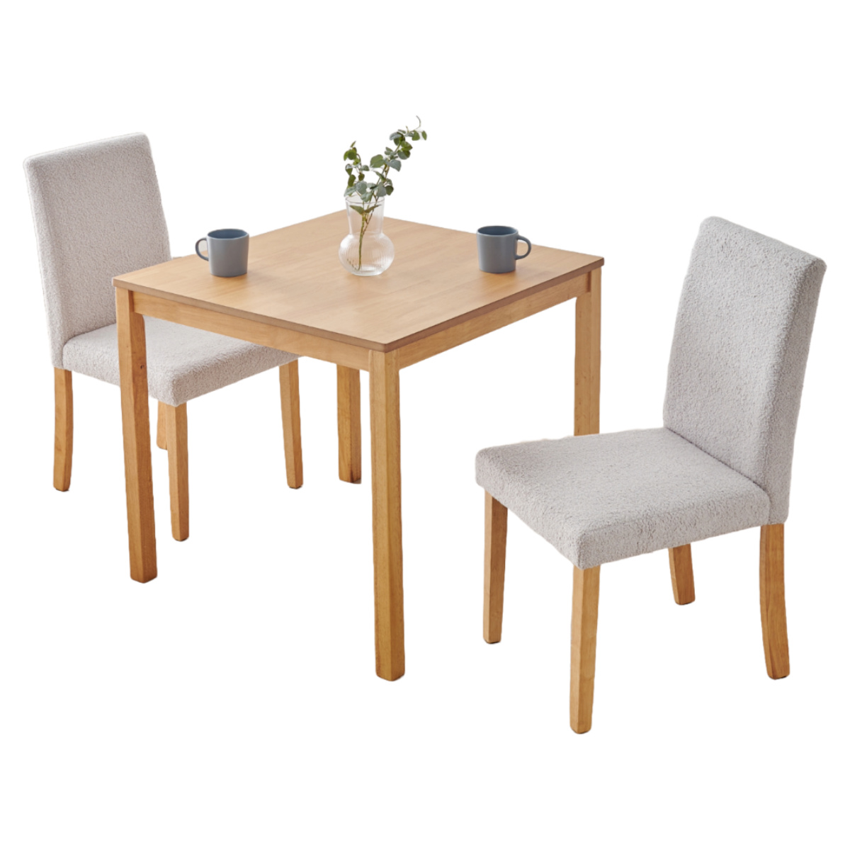 ダイニングテーブルセット 2人掛け 3点セット テーブル幅75cm チェア×2 ブークレ生地タイプ ( ダイニングセット 2人用 コンパクト 食卓テーブル 椅子 ハイバック ファブリック イス ダイニングテーブル ダイニングチェア 木製 ) 【ナチュラル×グレー】 ナチュラル×グレー