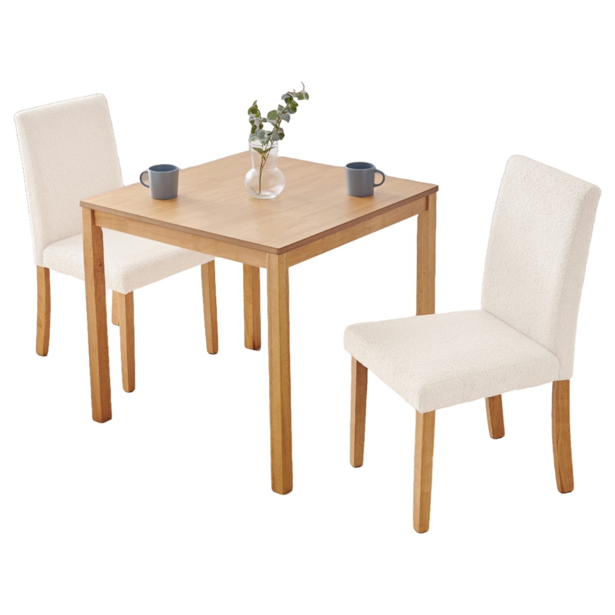 ダイニングテーブルセット 2人掛け 3点セット テーブル幅75cm チェア×2 ブークレ生地タイプ ( ダイニングセット 2人用 コンパクト 食卓テーブル 椅子 ハイバック ファブリック イス ダイニングテーブル ダイニングチェア 木製 ) 【ナチュラル×ホワイト】 ナチュラル×ホワイト