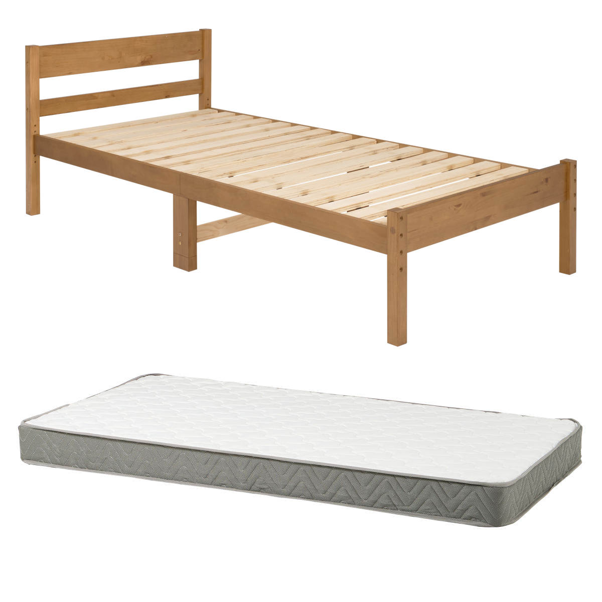 すのこベッド シングル ボンネルマットレス付 床下収納 天然木 ( ベッド マットレス付 耐荷重200kg パイン材 収納 圧縮梱包 ボンネルコイル 厚さ14.5cm マットレスセット ライトブラウン ナチュラル ホワイトウォッシュ ) 【ライトブラウン】 ライトブラウン