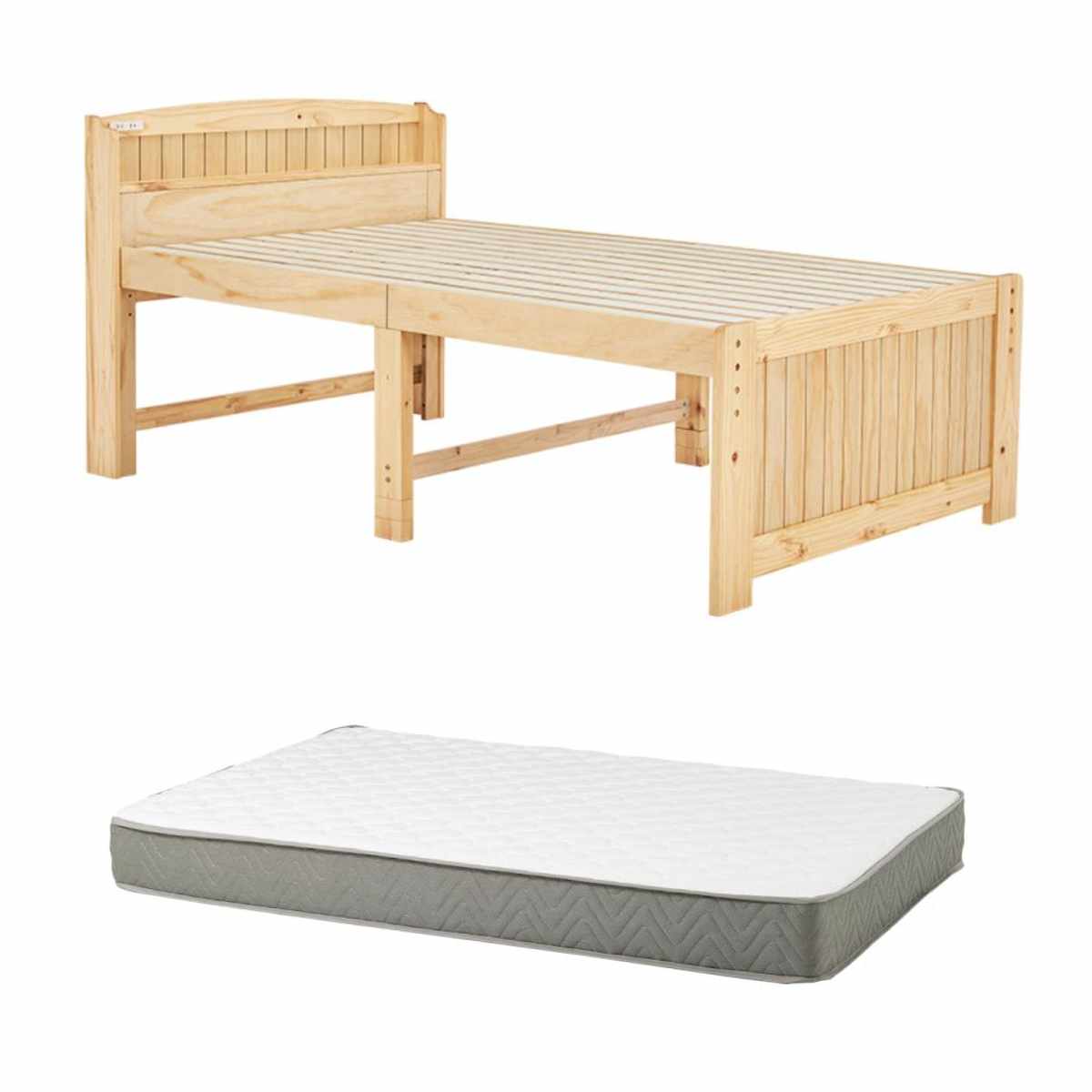 すのこベッド セミダブル ポケットマット付 宮棚 2口コンセント付 ( ベッド マットレス付 ポケットコイル コンセント付 天然木 ベッドフレーム 厚さ20cm ライトブラウン ナチュラル ホワイトウォッシュ ) 【ナチュラル】 ナチュラル