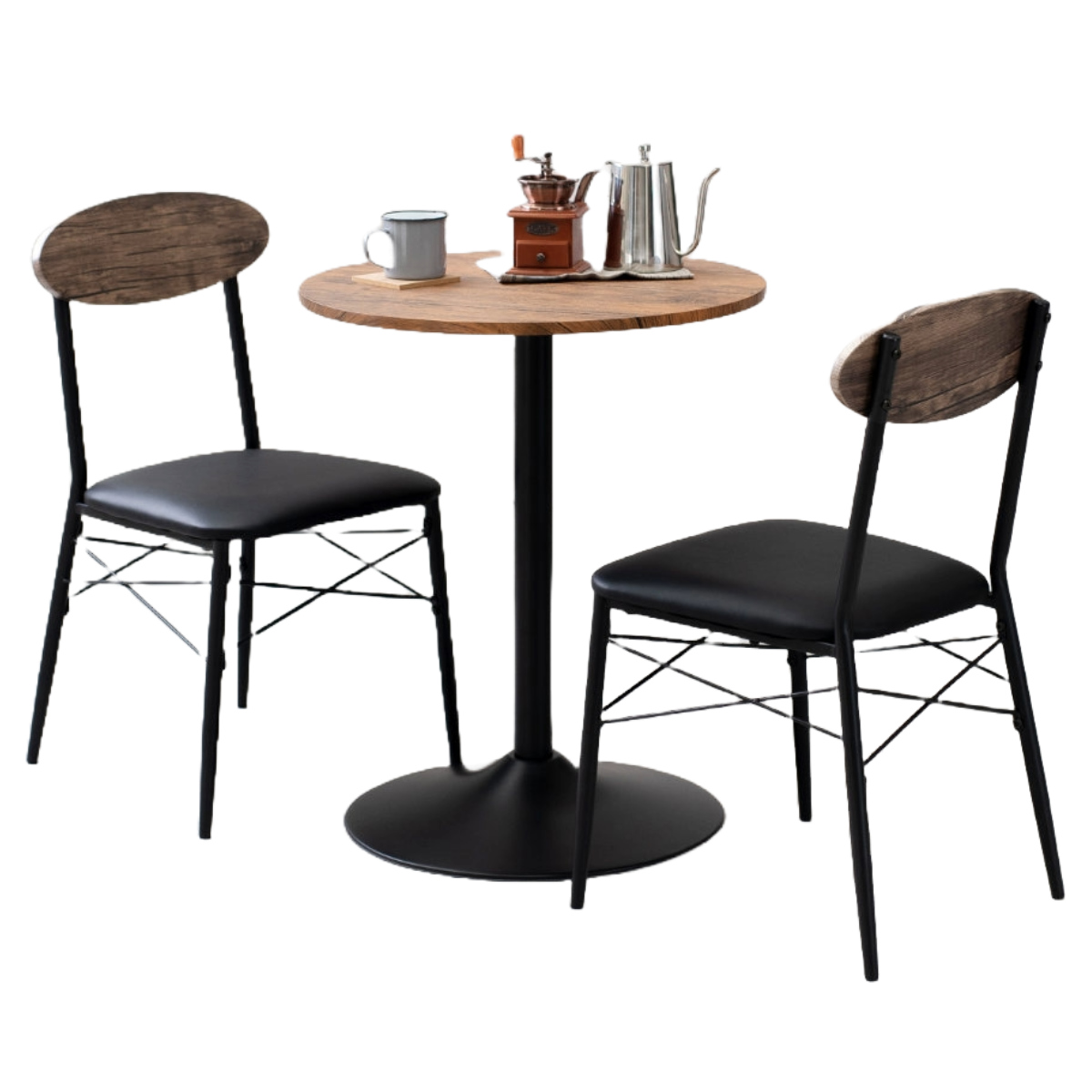 ダイニングテーブルセット 2人掛け 3点セット 円型テーブル×1 チェア×2 ( ダイニングセット 2人用 コンパクト 食卓テーブル 椅子 丸 円形 直径60cm 木目調 イス テーブル ダイニングテーブル ダイニングチェア おしゃれ ) 【ブラウン】 ブラウン