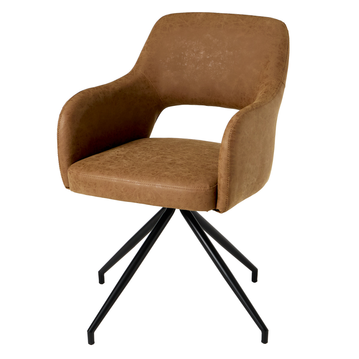 ダイニングチェア 回転 肘付き 座面高44.5cm スィーベルチェア ( チェア ダイニング イス 椅子 レザー調 ファブリック 食卓椅子 肘掛け デスクチェア チェアー いす 食卓 リビング リビングチェア 回転椅子 ) 【本革風ブラウン】 本革風ブラウン