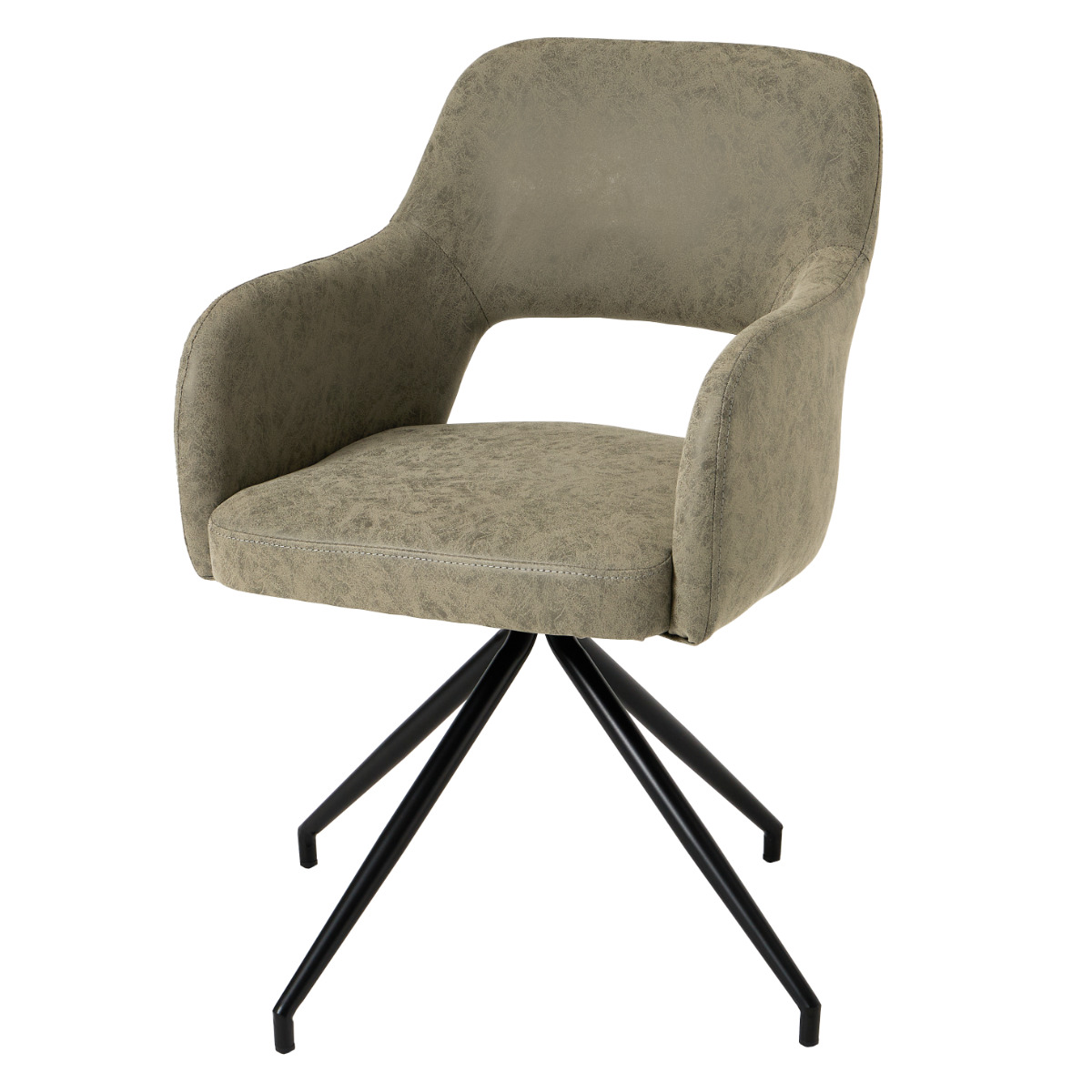 ダイニングチェア 回転 肘付き 座面高44.5cm スィーベルチェア ( チェア ダイニング イス 椅子 レザー調 ファブリック 食卓椅子 肘掛け デスクチェア チェアー いす 食卓 リビング リビングチェア 回転椅子 ) 【本革風グレー】 本革風グレー