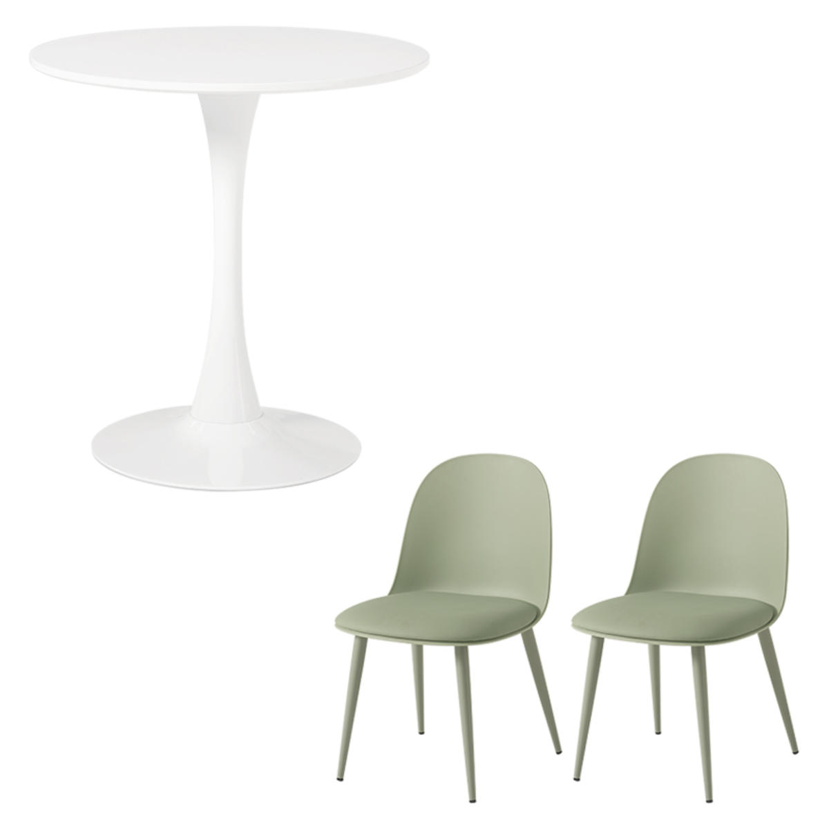 テーブル&チェア 3点セット 幅70cm 座面高42.5cm 円形 石目調 ラウンドテーブル カフェテーブル ( 丸 2人用 2人掛け ダイニングセット コンパクト テーブル 食卓テーブル 椅子 イス ダイニングテーブル ダイニングチェア 1本脚 ) 【ホワイト×グリーン】 ホワイト×グリーン