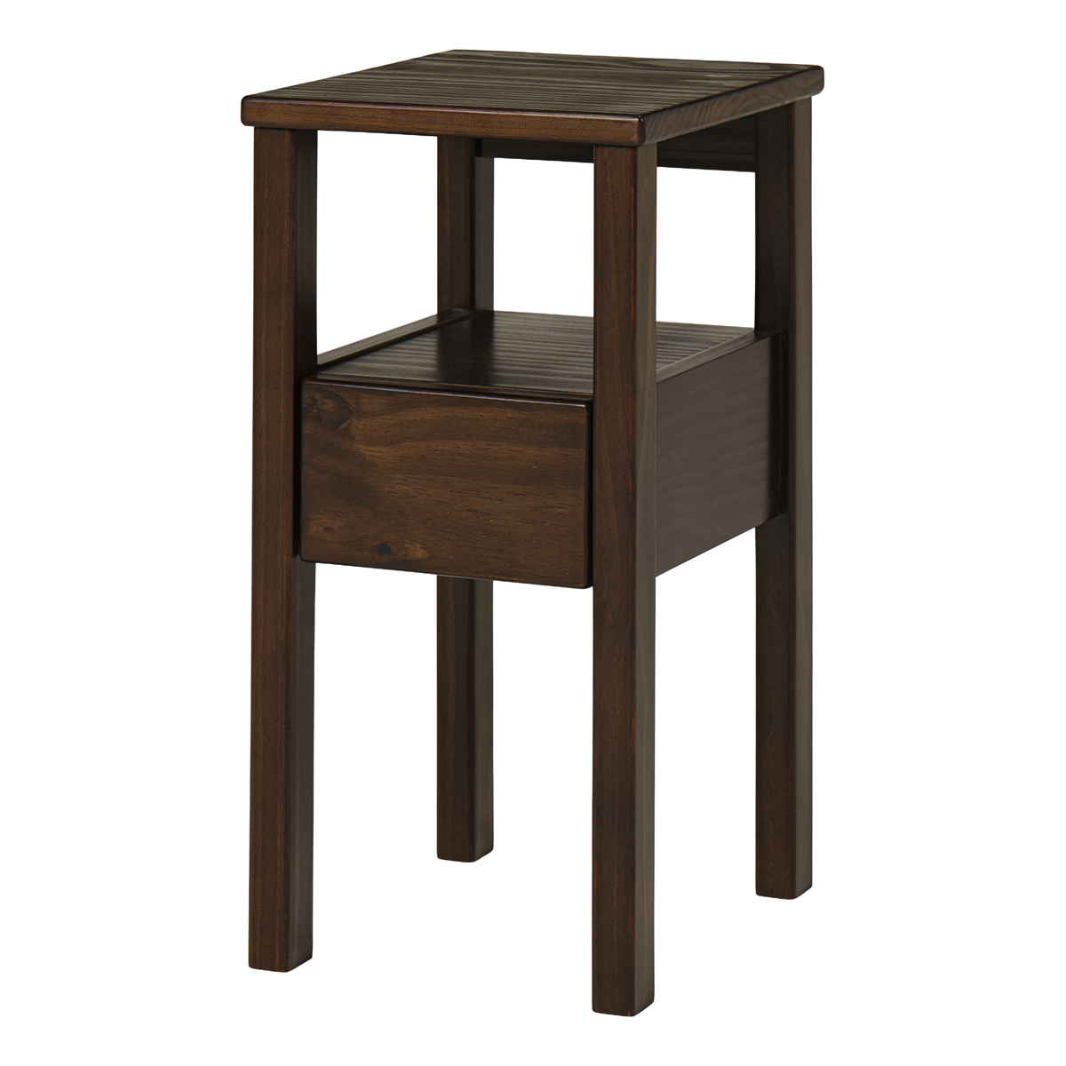 サイドテーブル 幅25cm 引出し付 天然木 完成品 ( ソファサイドテーブル 木製 オープン棚 引き出し 収納 テーブル ソファサイド ベッドサイド スチール ソファテーブル コンパクト ミニテーブル おしゃれ ナイトテーブル ) 【ダークブラウン】 ダークブラウン