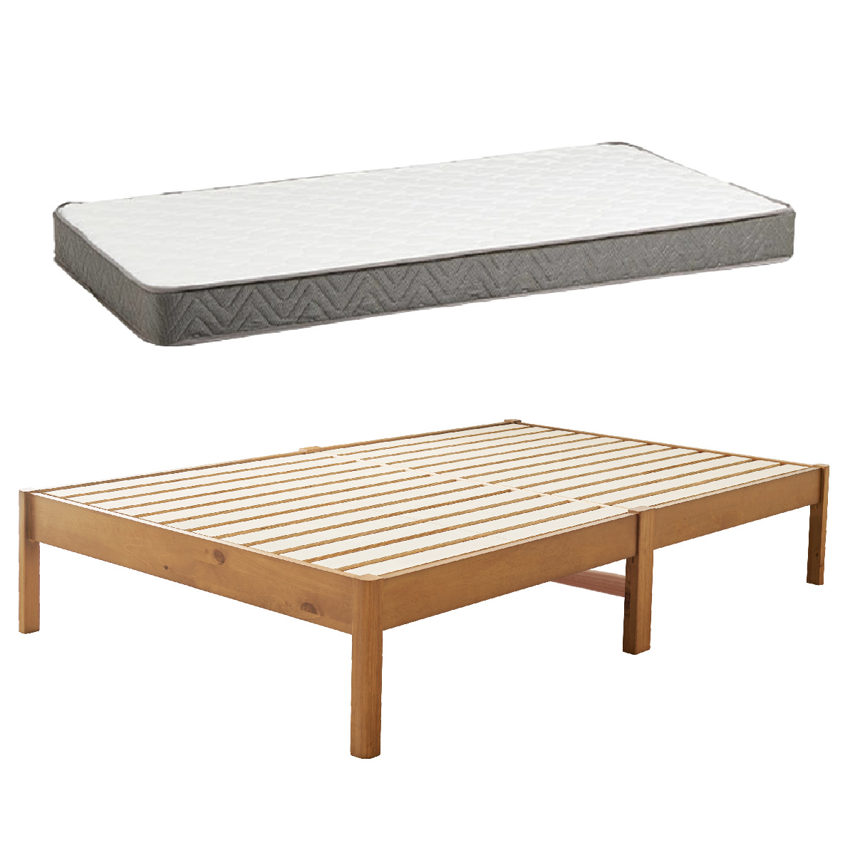 マットレス付きベッド シングル ポケットコイルマットレス 3分組立 ベッド ( マットレス付 組み立て簡単 すのこ 圧縮梱包 工具不要 ポケットコイル 3分組み立て 耐荷重350kg ライトブラウン ナチュラル ホワイトウォッシュ ) 【ライトブラウン】 ライトブラウン