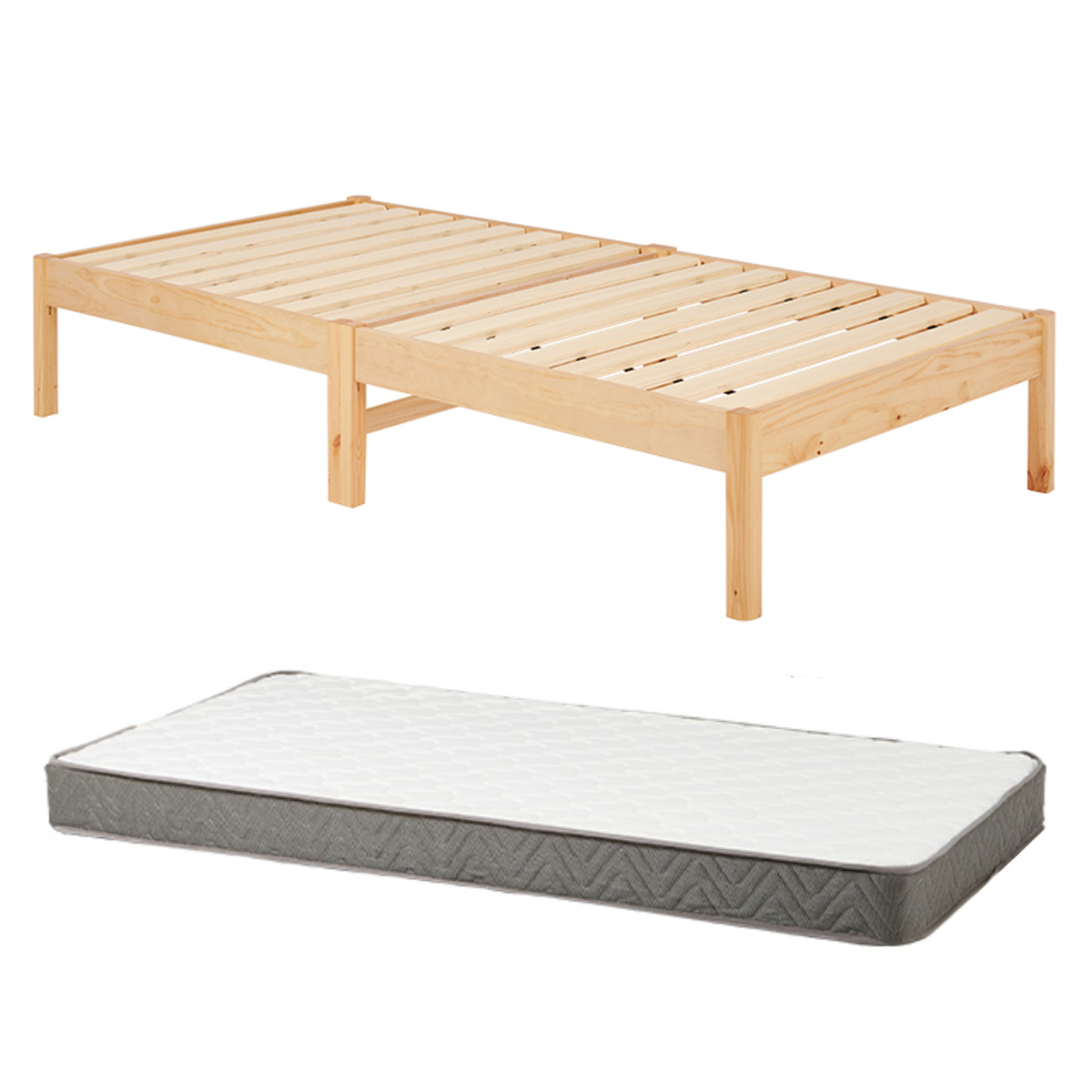 マットレス付きベッド シングル ボンネルコイルマットレス 3分組立 ベッド ロールすのこ ( マットレス付 組み立て簡単 すのこ 圧縮梱包 耐荷重200kg ボンネルコイル 3分組み立て ライトブラウン ナチュラル ホワイトウォッシュ ) 【ナチュラル】 ナチュラル