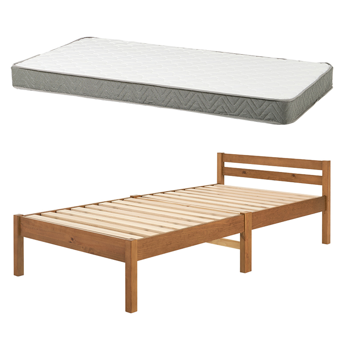 3分組立ベッド シングル ボンネルコイルマットレス付 ロールすのこ 工具不要 ( ベッド 3分組み立て 組み立て簡単 圧縮梱包 マットレスセット 耐荷重200kg ライトブラウン ナチュラル ウォッシュホワイト ) 【ライトブラウン】 ライトブラウン