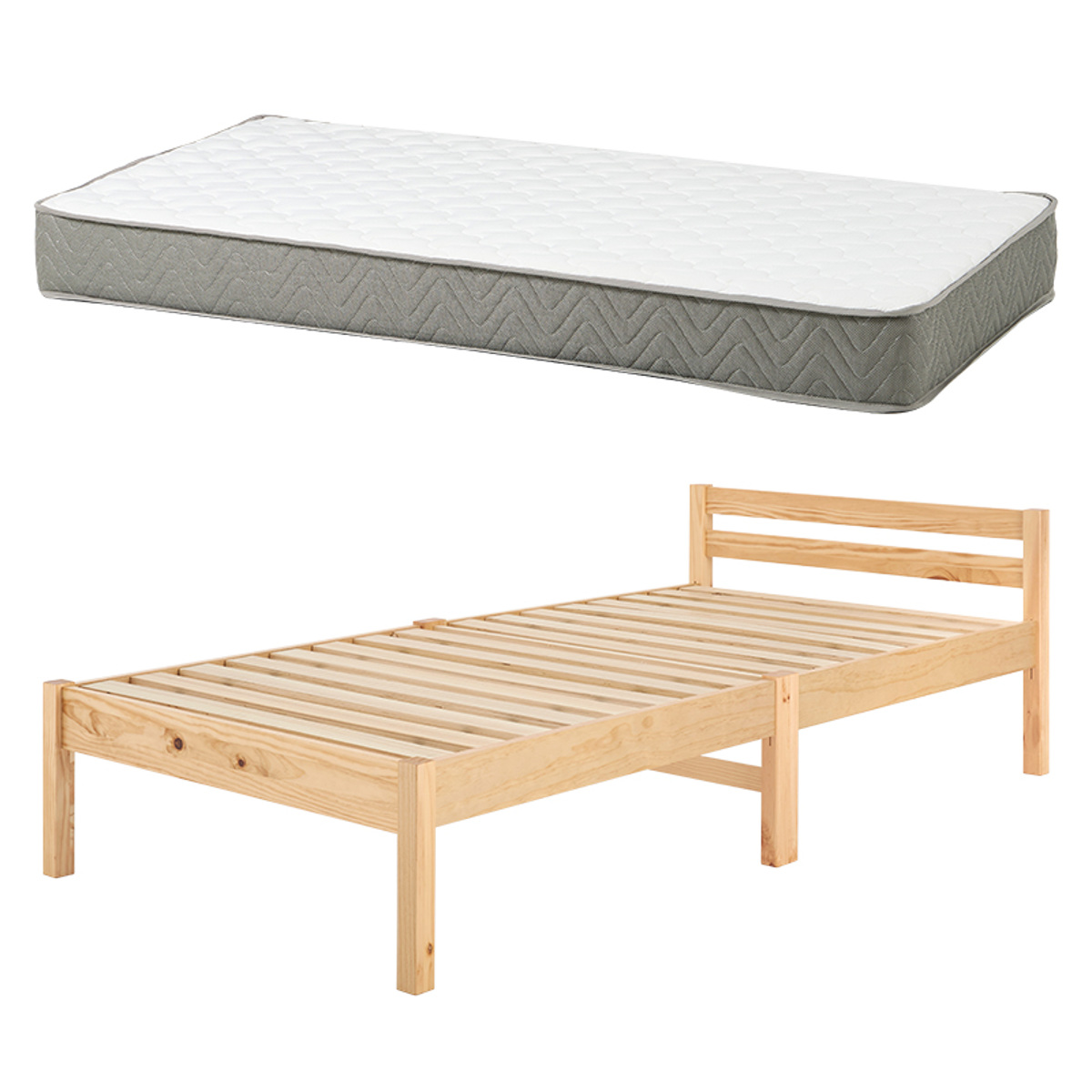 3分組立ベッド シングル ポケットコイルマットレス付 ロールすのこ 工具不要 ( ベッド 3分組み立て 組み立て簡単 圧縮梱包 マットレスセット 耐荷重200kg ライトブラウン ナチュラル ウォッシュホワイト ) 【ナチュラル】 ナチュラル