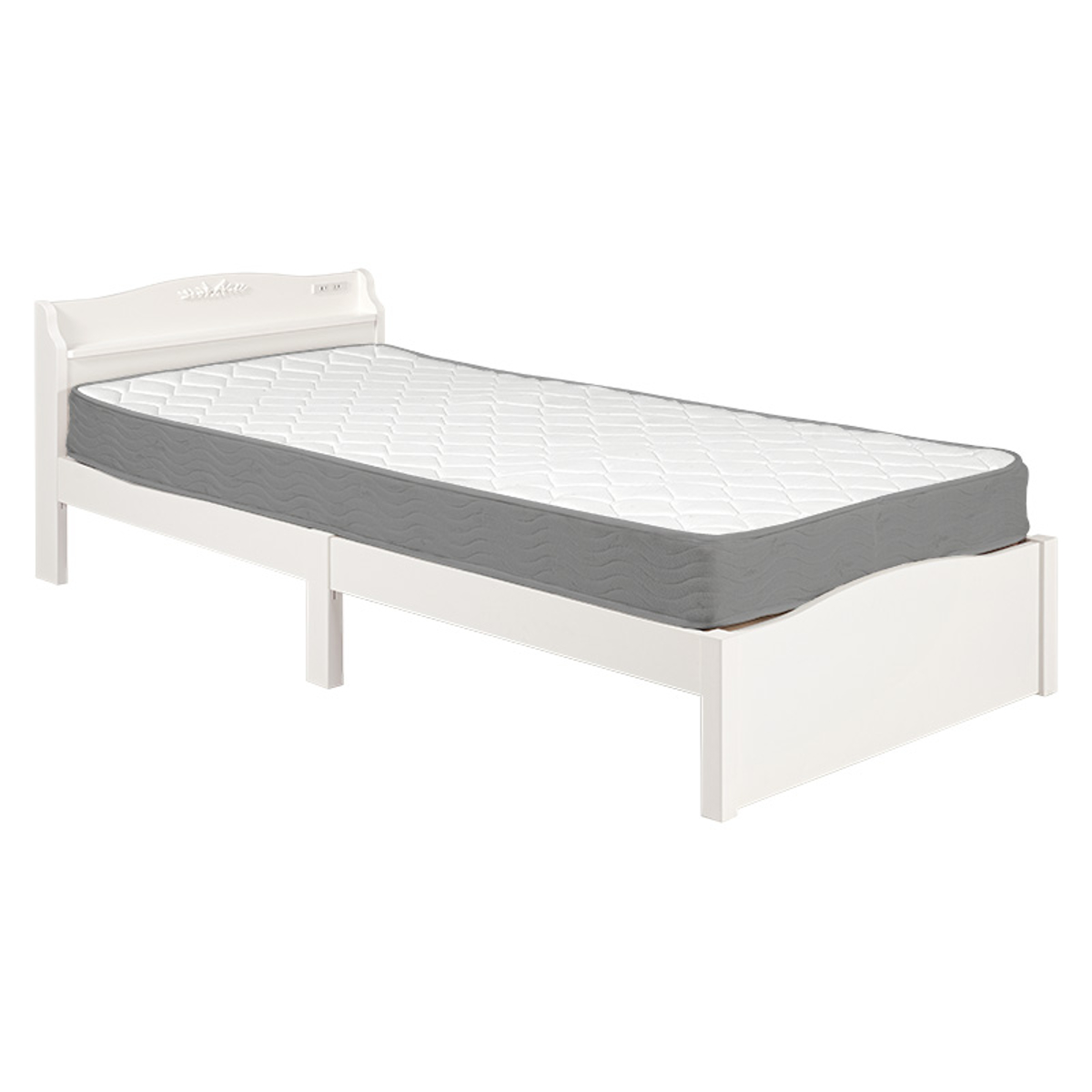 姫系ベッド 3分組立 シングル ポケットコイルマットレス付 宮棚 2口コンセント付 ( ベッド 3分組み立て 組み立て簡単 圧縮梱包 工具不要 マットレスセット 耐荷重200kg 姫系 ホワイト アンティーク調 )