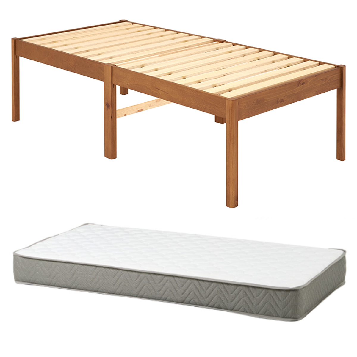 3分組立ベッド シングル ハイタイプ ポケットコイルマットレス付 ロールすのこ ( ベッド 3分組み立て 組み立て簡単 圧縮梱包 工具不要 マットレスセット 耐荷重200kg ライトブラウン ナチュラル ウォッシュホワイト ) 【ライトブラウン】 ライトブラウン