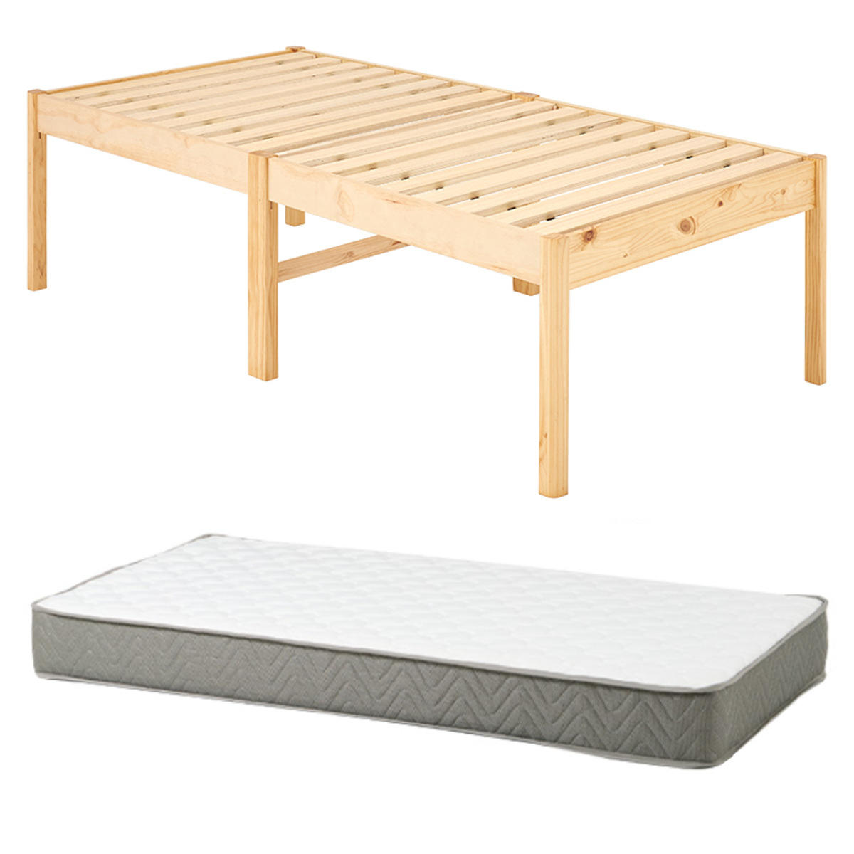 3分組立ベッド シングル ハイタイプ ポケットコイルマットレス付 ロールすのこ ( ベッド 3分組み立て 組み立て簡単 圧縮梱包 工具不要 マットレスセット 耐荷重200kg ライトブラウン ナチュラル ウォッシュホワイト ) 【ナチュラル】 ナチュラル