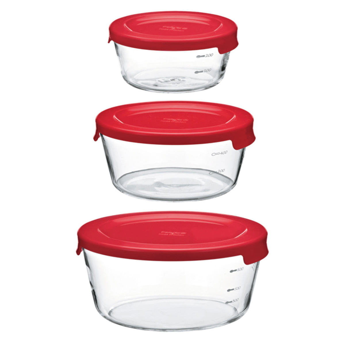 ハリオ 保存容器 耐熱ガラス 丸 3個入り 300ml 600ml 1.2L ( HARIO ガラス 電子レンジ対応 食洗機対応 オーブン対応 日本製 耐熱容器 保存 容器 ガラス容器 食品保存 作り置き 積み重ね 耐熱 入れ子式 収納 ) 【レッド】 レッド