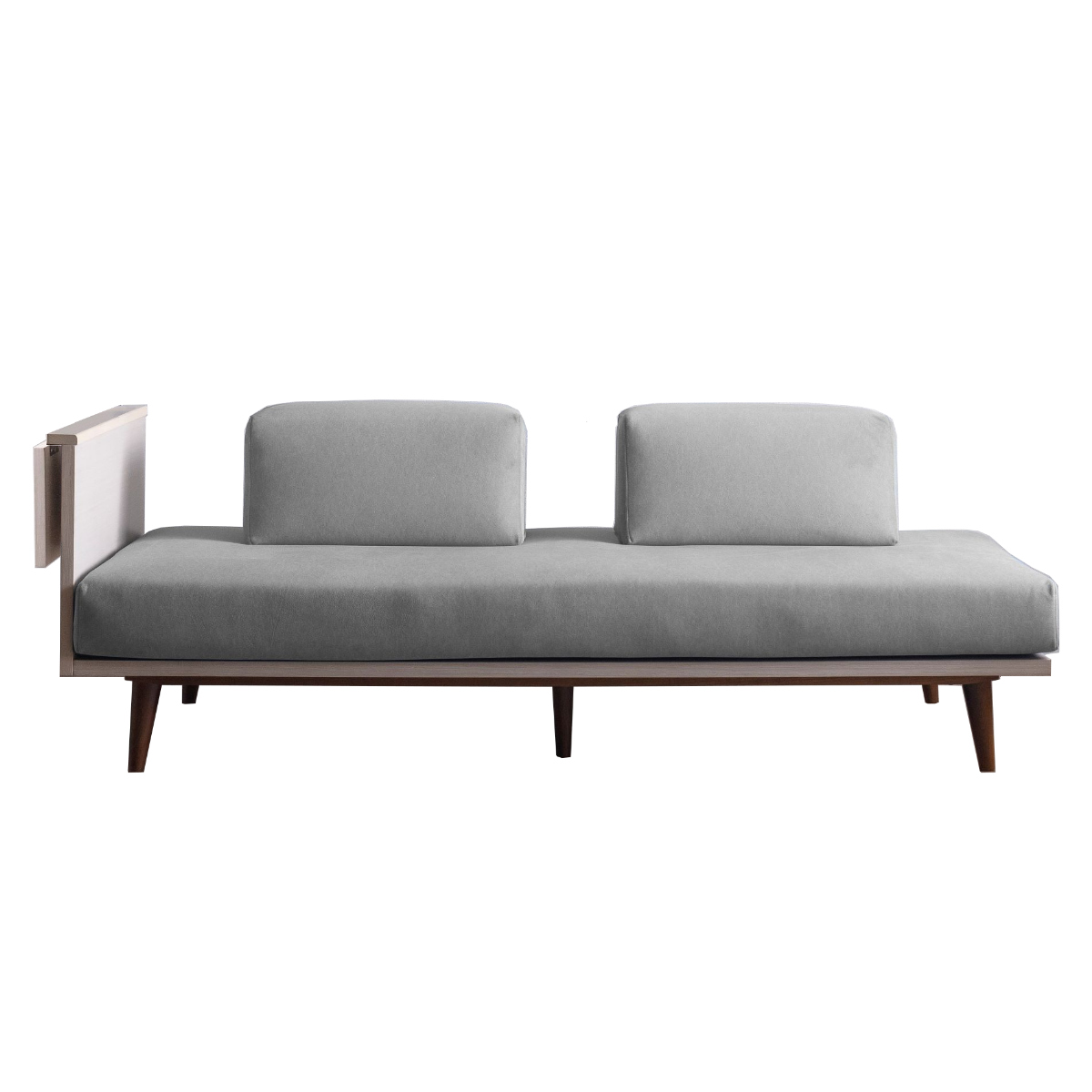 ソファ 2人掛け ポケットコイル サイドテーブル付 ( ソファー リビングソファ 背もたれ クッション 取り外し 折りたたみテーブル 座面 広い ソファベッド カバーリング 撥水 脚付き 木製 天然木 ファブリック 傷に強い ) 【ライトグレー】 ライトグレー