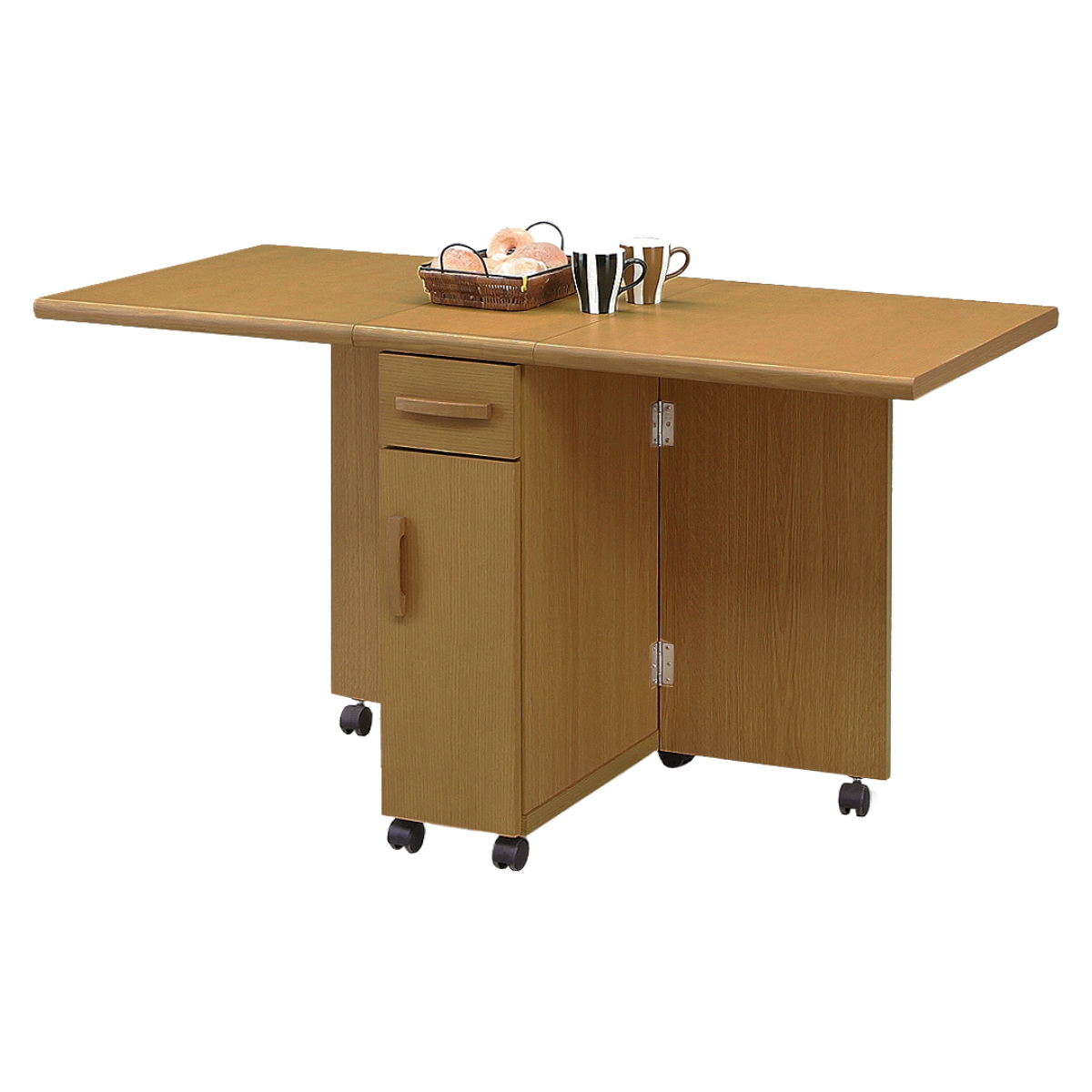 ダイニングテーブル 2人用 折りたたみ 幅32~125cm バタフライ 引出し付 ( テーブル 食卓テーブル キャスター付き 収納 引き出し 木製 コンパクト 天板 伸長 折り畳み ダイニング 食卓 おしゃれ 省スペース 伸縮テーブル )