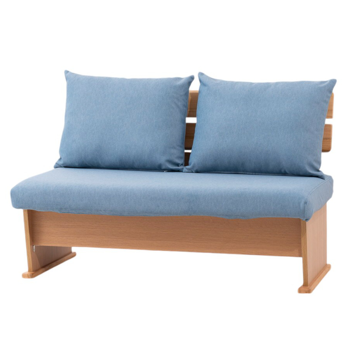 ソファ ダイニングソファ 2人掛け 幅120cm 座面下収納付 ( ソファー ダイニング 食卓椅子 木製 天然木 ダイニングチェア クッション イス 椅子 カバーリング 撥水 ファブリック 傷に強い おしゃれ 収納付き ) 【ライトブルー】 ライトブルー