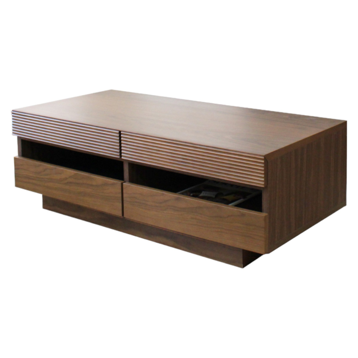 リビングテーブル 高さ37cm 天板長方形 引出し付 センターテーブル ( テーブル 机 リビング ローテーブル 木製 天然木 収納 大容量 引き出し スライド棚 長方形 完成品 コーヒーテーブル おしゃれ 木製テーブル ) 【ブラウン】 ブラウン