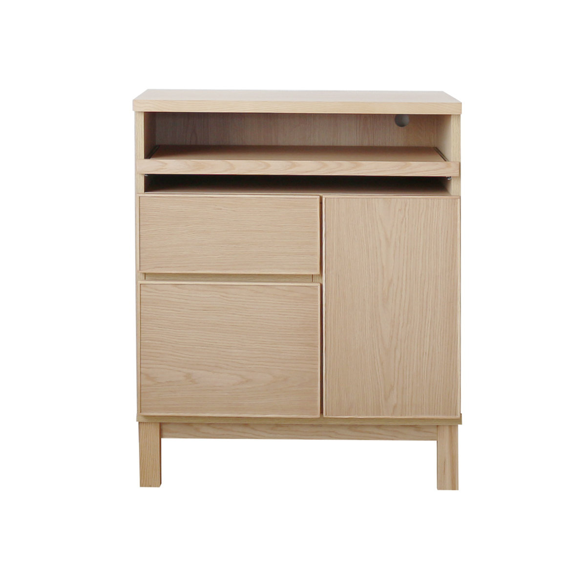 サイドボード 幅70cm テーブル付 背面化粧 フルスライドレール 完成品 ( 棚 ラック 引き出し スライドテーブル 省スペース 作業台 家事机 ビューロー デスク ウォールナット ナチュラル ) 【ナチュラル】 ナチュラル