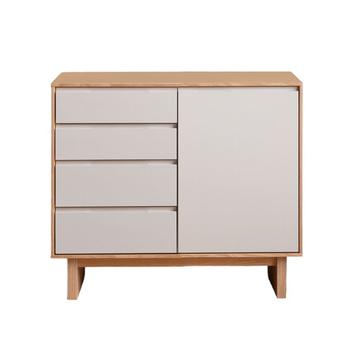 サイドボード 幅80cm 背面化粧 フルスライドレール 天然木 完成品 ( 棚 ラック 引き出し A4対応 収納 可動棚 ニュアンス くすみカラー リビングボード 4段 省スペース ツートンカラー お掃除ロボット対応 )