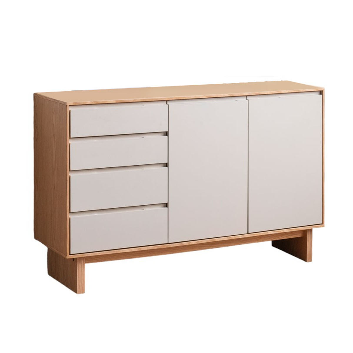 サイドボード 幅120cm 背面化粧 フルスライドレール 天然木 完成品 ( 棚 ラック 引き出し A4対応 収納 可動棚 ニュアンス くすみカラー リビングボード 4段 省スペース ツートンカラー お掃除ロボット対応 )