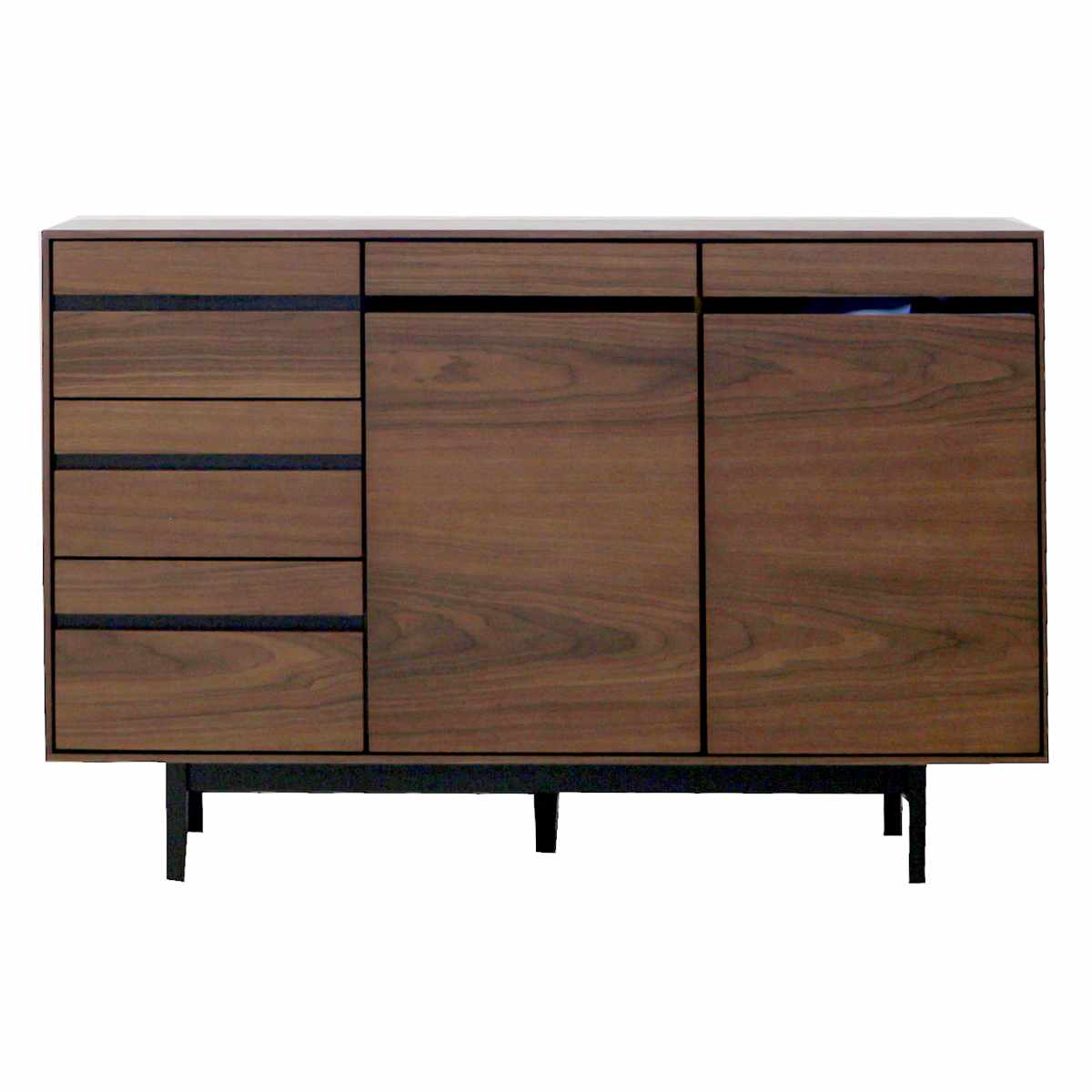 サイドボード 幅120cm 背面化粧 天然木 完成品 ( 棚 ラック 引き出し A4対応 収納 可動棚 テレビ台 リビングボード 3段 省スペース お掃除ロボット対応 グレー ウォールナット ) 【ウォールナット】 ウォールナット