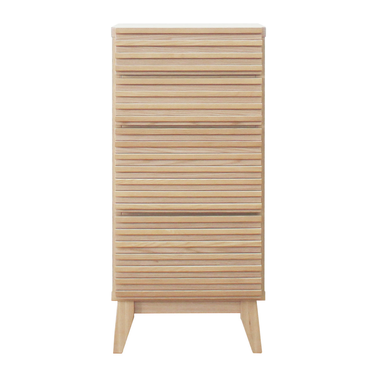チェスト 幅41cm 4段 ルーバーデザイン 天然木 完成品 ( 棚 ラック 引出し フルスライドレール 木製 お掃除ロボット対応 リビングボード キッチン 食器棚 4杯 ブラウン ナチュラル ) 【ナチュラル】 ナチュラル