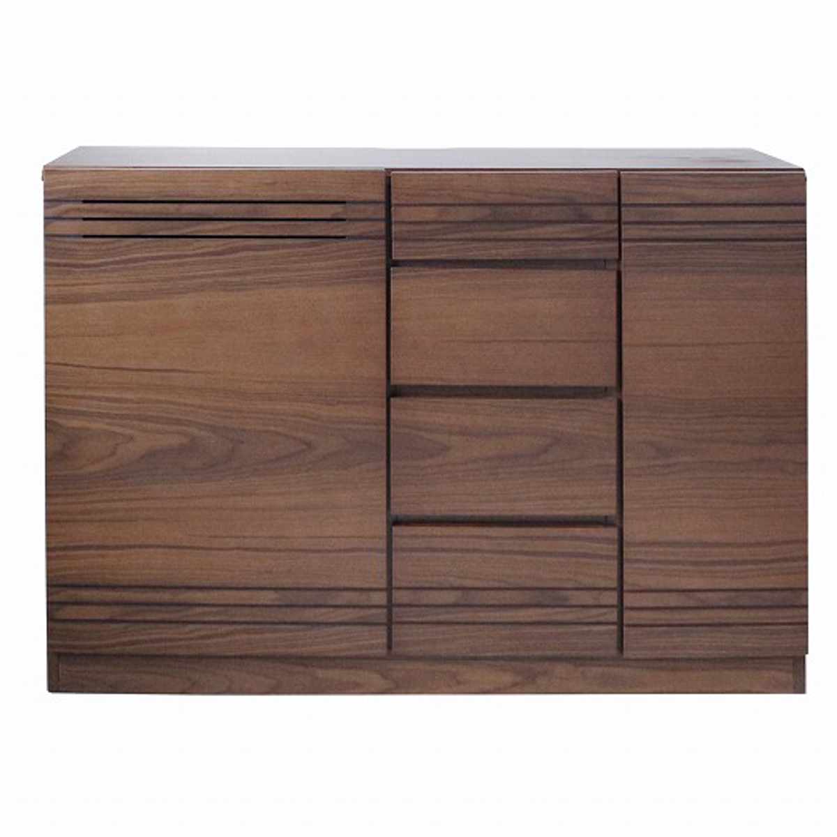 サイドボード 幅120cm 木目 背面化粧 天然木 完成品 ( チェスト 4段 A4対応 棚 ラック 引き出し 扉収納 収納 テレビ台 リビングボード プリンター収納 デッキ収納 可動棚 シンプル )