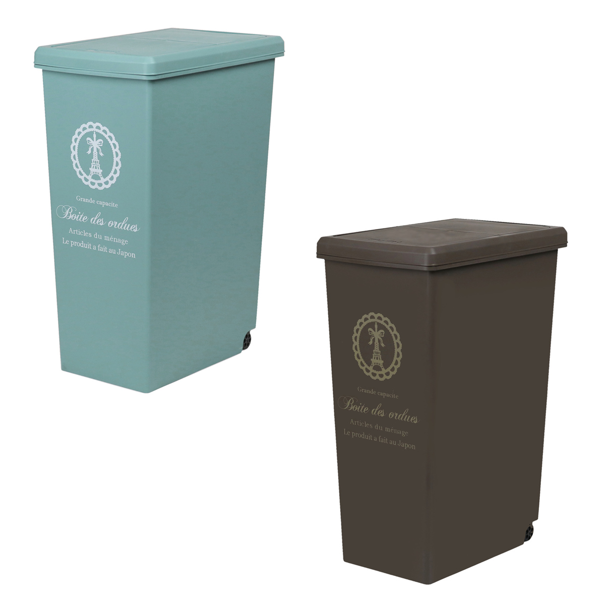 ゴミ箱 スライドペール 45L 色違いセット ( ごみ箱 45リットル ダストボックス スリム 分別 キッチン スライド スライド式 蓋つき 大容量 プラスチック ペール 角型 縦型 フタ付き おしゃれ ) 【ブルー×ブラウン】 ブルー×ブラウン