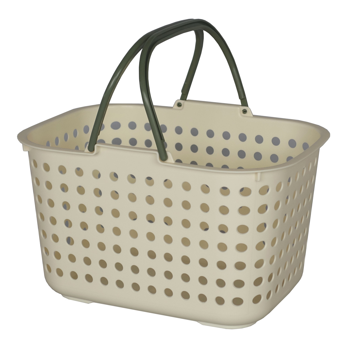 ランドリーバスケット 浅型 ドットバスケット 洗濯かご バスケット ( ランドリーボックス 脱衣かご ドット 日本製 コンパクト ハンドル付き 持ち手 取っ手 プラスチック 通気性 おもちゃ 物入れ 片付け 買い物かご ) 【クリーム】 クリーム