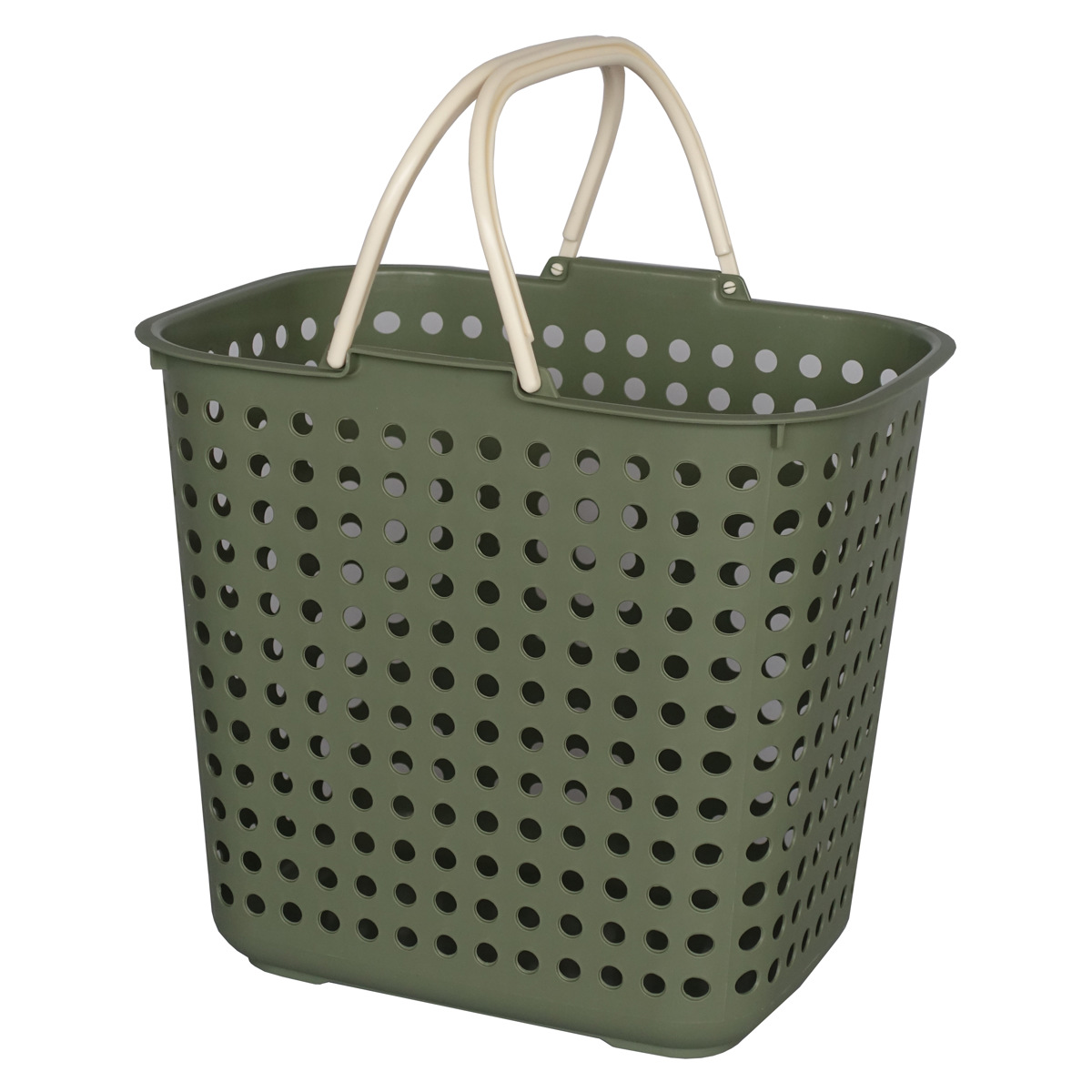 ランドリーバスケット 深型 ドットバスケット 洗濯かご バスケット ( ランドリーボックス 脱衣かご ドット 日本製 コンパクト ハンドル付き 持ち手 取っ手 プラスチック 通気性 おもちゃ 物入れ 片付け 買い物かご ) 【カーキ】 カーキ