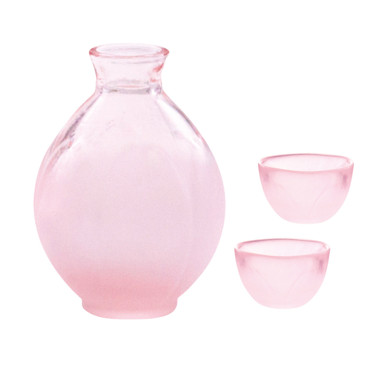 廣田硝子 はなほのか桃 酒器 三点揃 手籠無し ( ガラス 日本製 酒 お酒 食器 冷酒 徳利 盃 おちょこ おしゃれ かわいい ピンク )