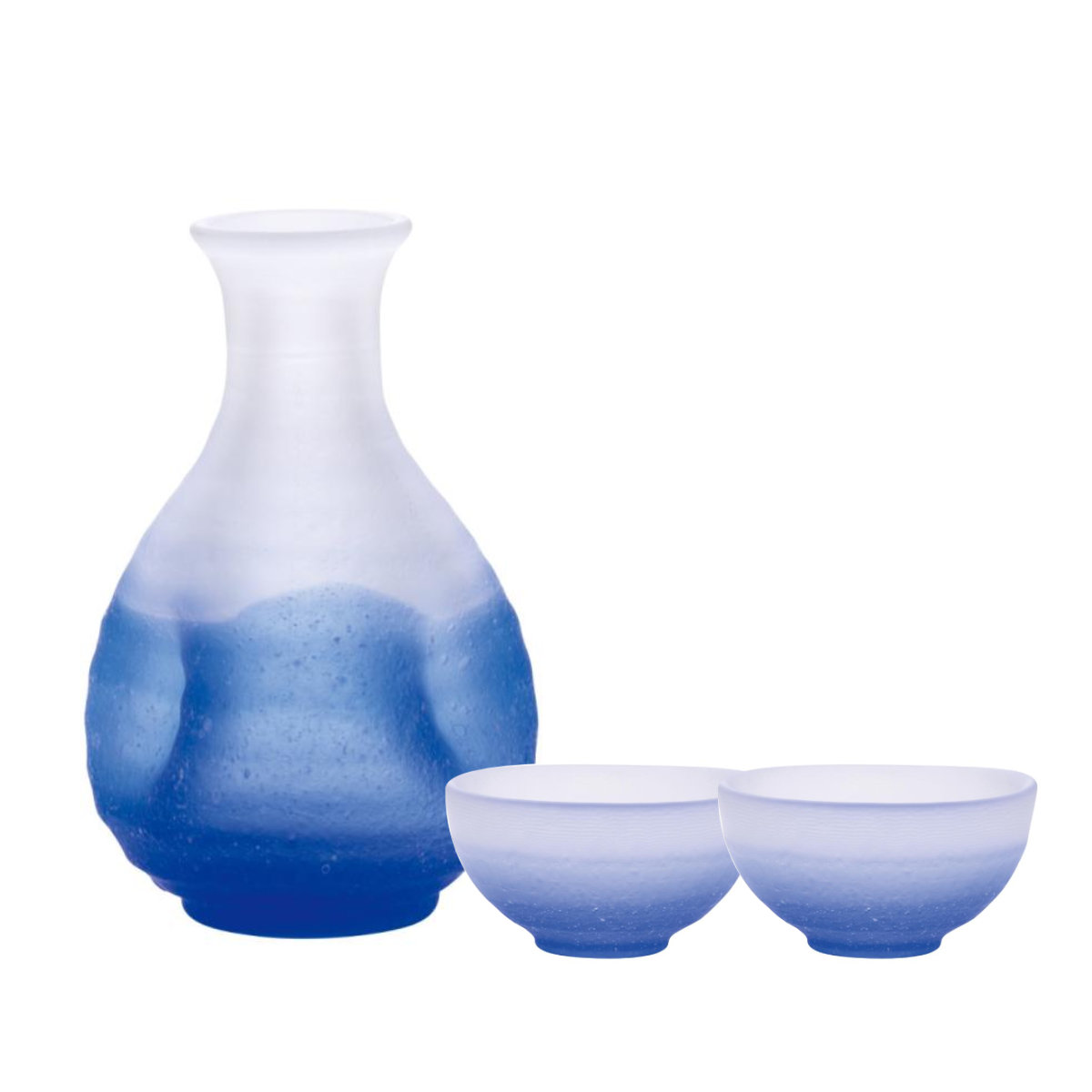 廣田硝子 吹雪 酒器 ブルー 手籠なし ( ガラス 日本製 徳利 2合 300ml 盃 コップ 杯 酒 お酒 冷酒 日本酒 おしゃれ 和食器 ガラス食器 )