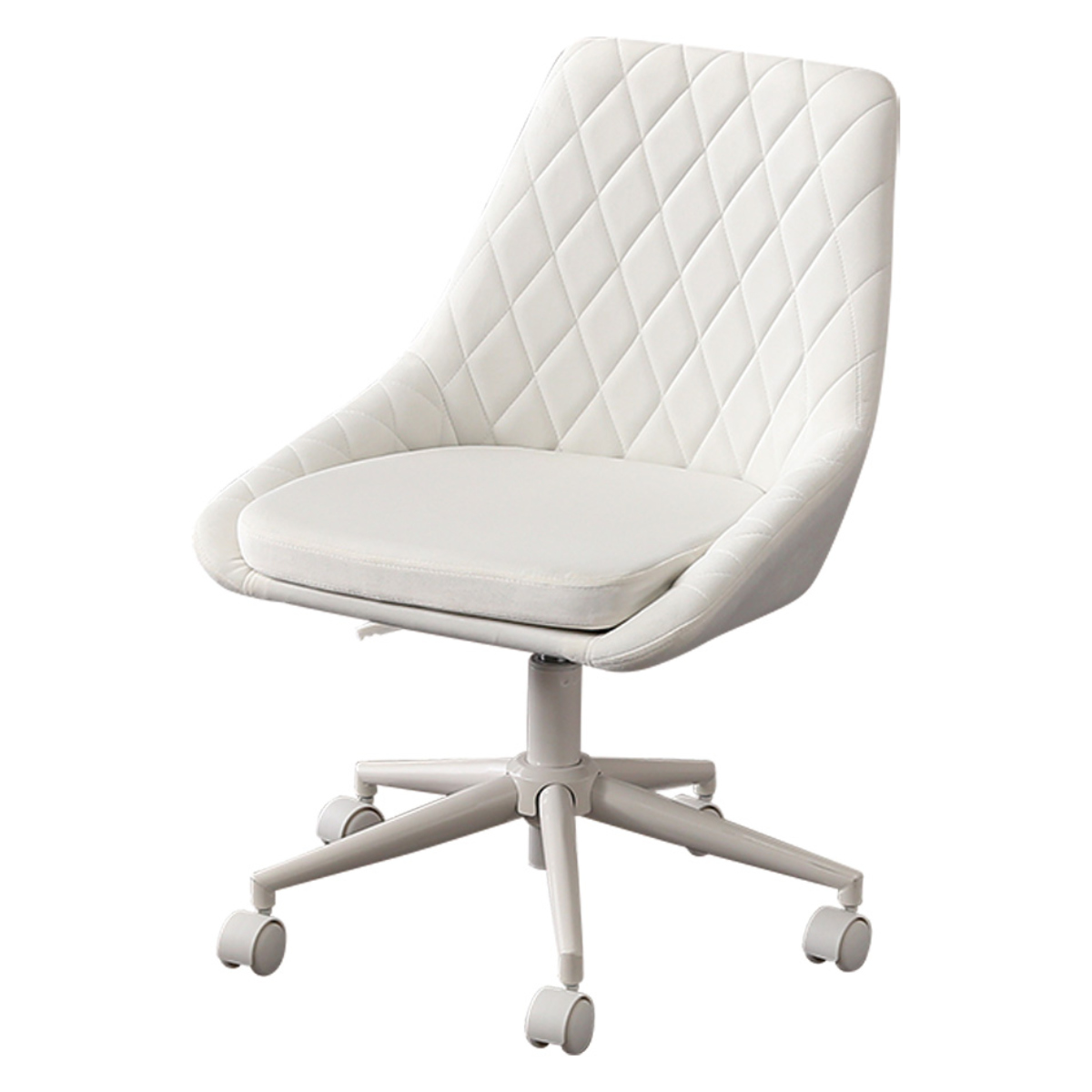 大人かわいいチェア Lueur オフィスチェア 昇降式 座面高43.5~52cm ワークチェア ( パソコンチェア キャスター付き 学習椅子 高さ調節 回転 勉強椅子 スウェード調 ふかふか 可愛い イス 椅子 いす オフィス 在宅 勉強 ダイヤ柄 ) 【ホワイト】 ホワイト