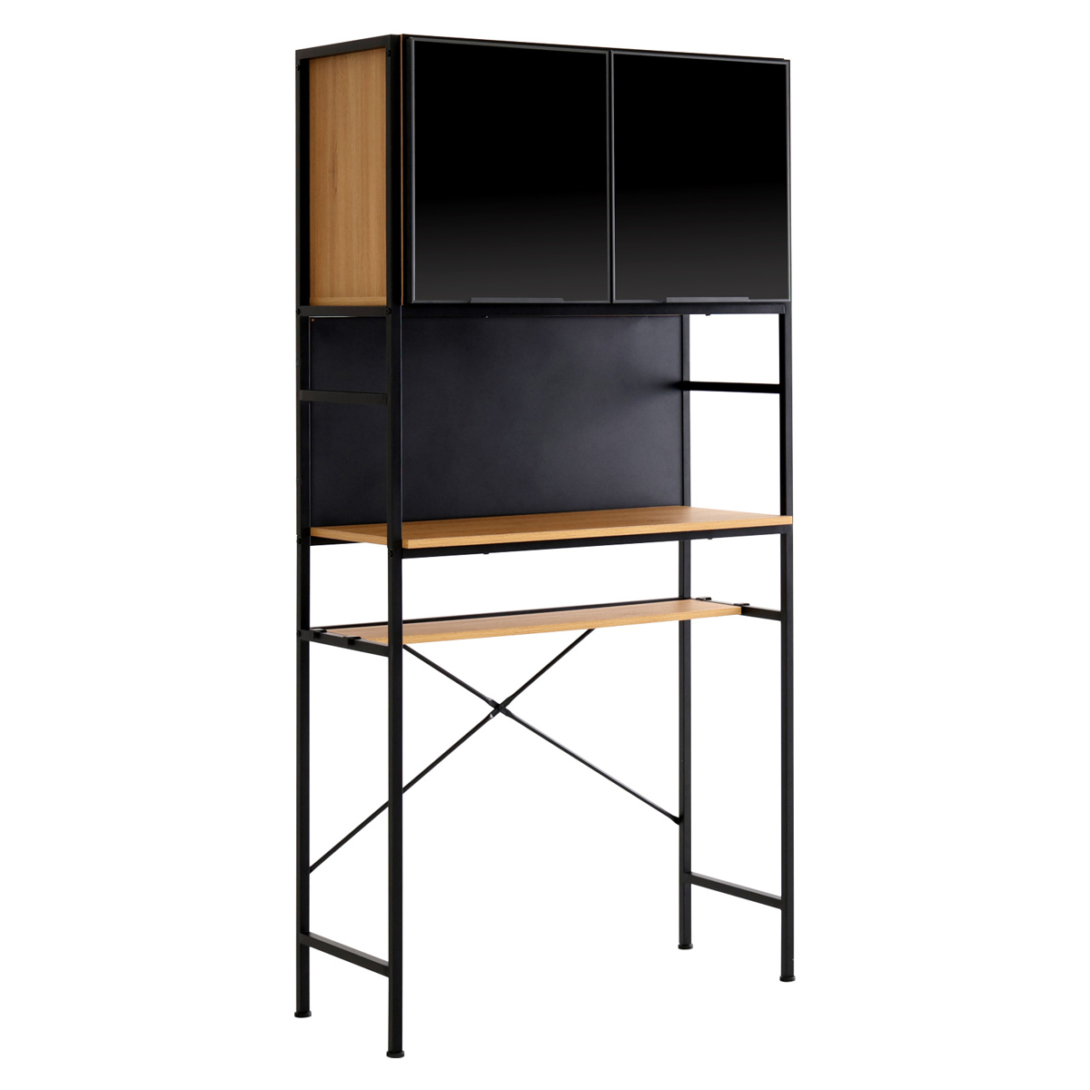 ゴミ箱上ラック 幅92.7cm マグネット収納 可動棚 ( 木目調 食器棚 ごみ箱上収納 ゴミ箱 45L 45リットル 作業台 食器 キッチン収納 収納棚 木目 マグネットパネル アジャスター付き ) 【シャビーオーク】 シャビーオーク