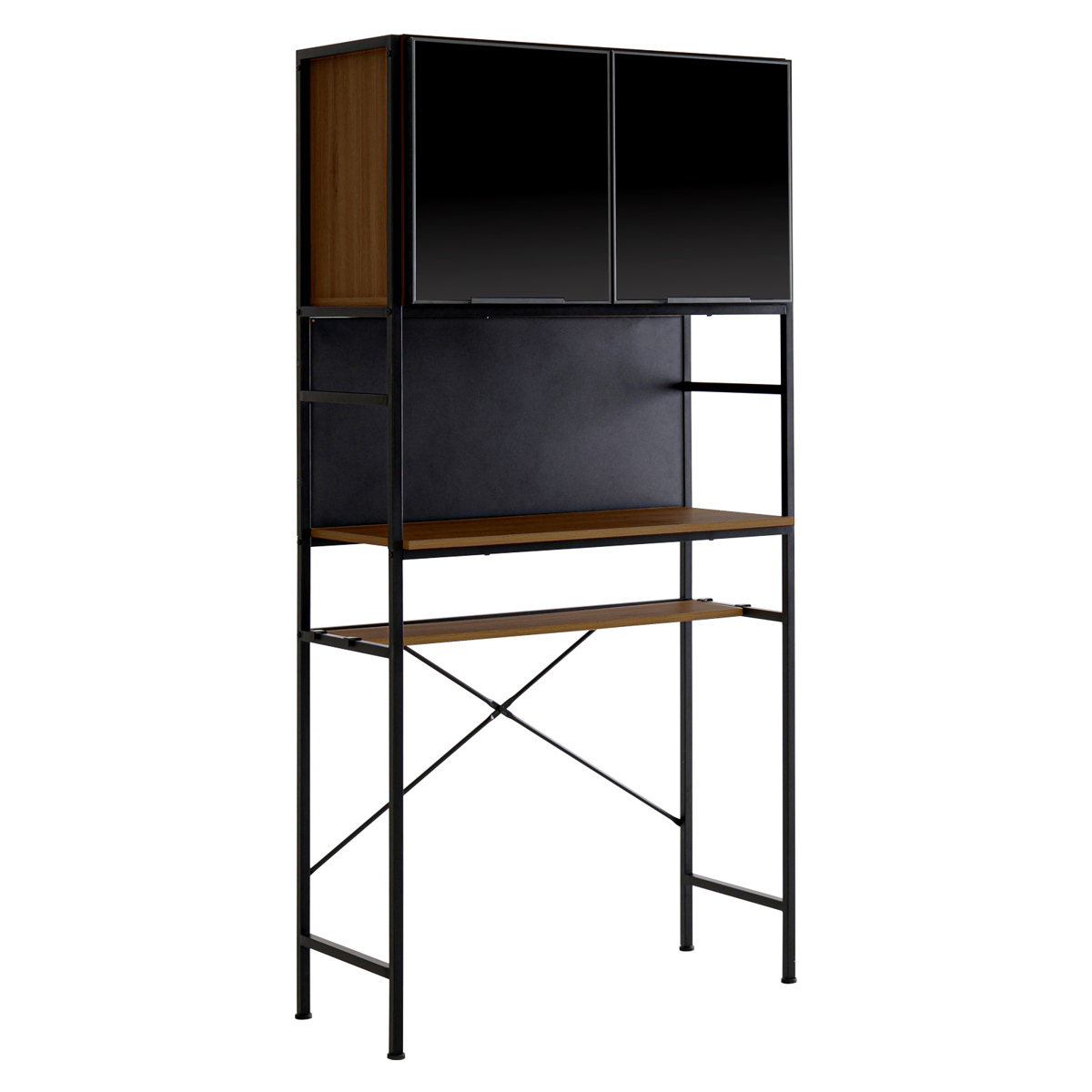 ゴミ箱上ラック 幅92.7cm マグネット収納 可動棚 ( 木目調 食器棚 ごみ箱上収納 ゴミ箱 45L 45リットル 作業台 食器 キッチン収納 収納棚 木目 マグネットパネル アジャスター付き ) 【ウォールナット】 ウォールナット