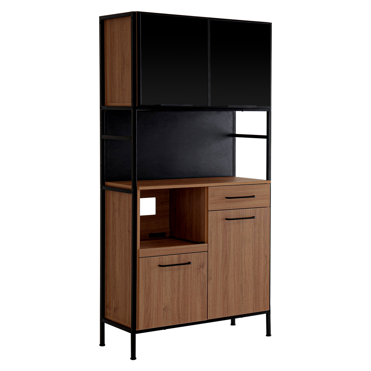 食器棚 幅92.7cm マグネット収納 スライド棚 可動棚 ( 木目調 引き出し 家電 食器 キッチン収納 収納棚 引出 カトラリー 木目 マグネットパネル アジャスター付き ) 【ウォールナット】 ウォールナット