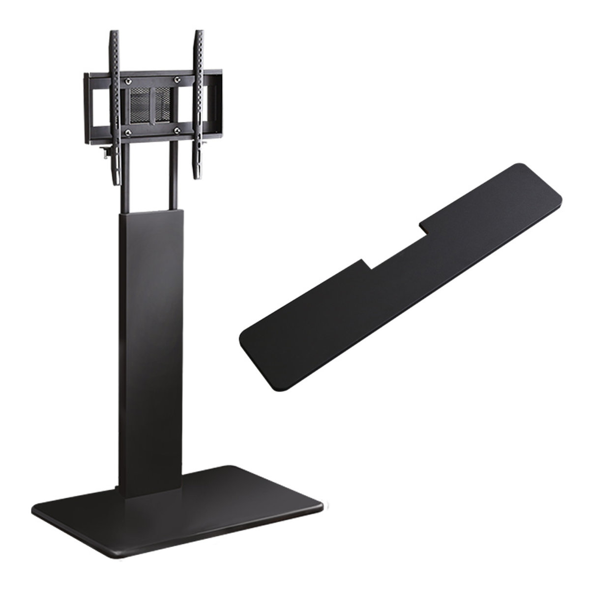 テレビスタンド 55インチ対応 ハイタイプ 壁寄せ 耐震 首振り サウンドバー付き ( テレビ台 スタンド 伸縮 壁面 高さ調節 棚付 テレビボード TV台 ブラック ウォールナット ホワイト 木目調 ) 【ブラック】 ブラック