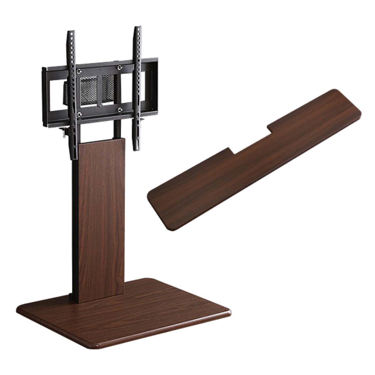 テレビスタンド 55インチ対応 ロータイプ 壁寄せ 耐震 首振り サウンドバー付き ( テレビ台 スタンド 伸縮 壁面 高さ調節 棚付 テレビボード TV台 ブラック ウォールナット ホワイト 木目調 ) 【ウォールナット】 ウォールナット