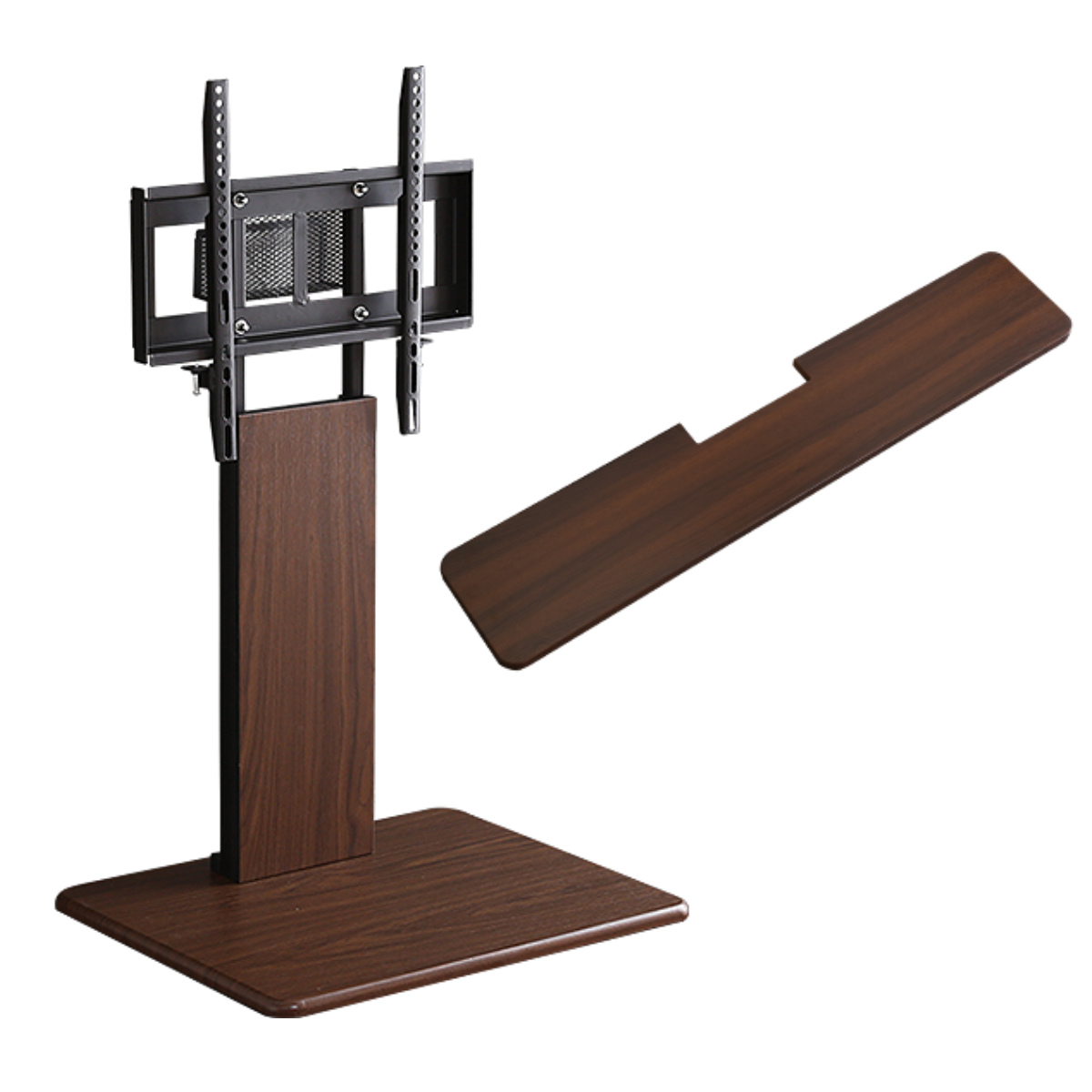 テレビスタンド 32~60インチ対応 ロータイプ 耐震 サウンドバー専用棚付き HDDホルダー ( テレビ台 スタンド 伸縮 壁面 高さ調節 棚付 テレビボード TV台 ブラック ウォールナット ホワイト 木目調 ) 【ウォールナット】 ウォールナット
