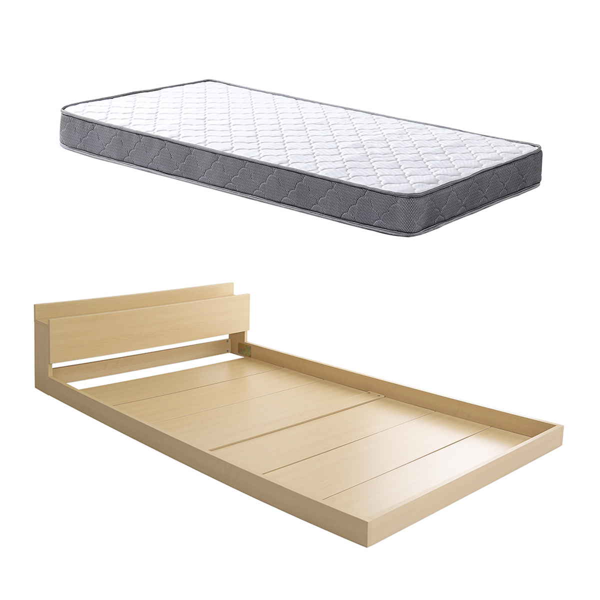 デザインフロアベッド ボンネルコイルマットレスセット ダブル ( ベッド コンセント付 抗菌 防臭 マットレスセット ボンネルコイル 厚さ15cm ロースタイル デザインベッド ブラックオーク オーク ウォールナット ホワイトオーク ) 【オーク×ホワイト】 オーク×ホワイト